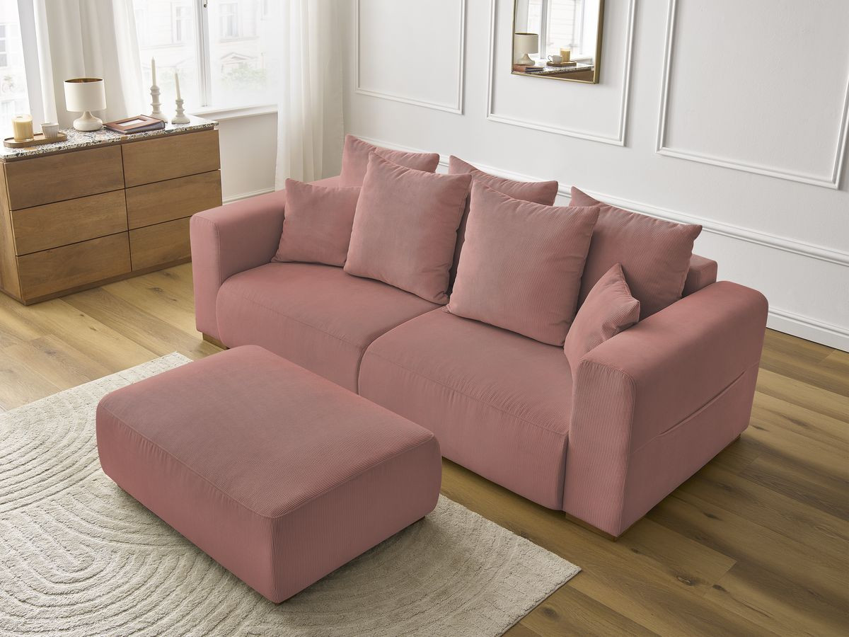 Bobochic Sidonie Sofa 4-Sitzer mit Pouf Cordsamt Rosa