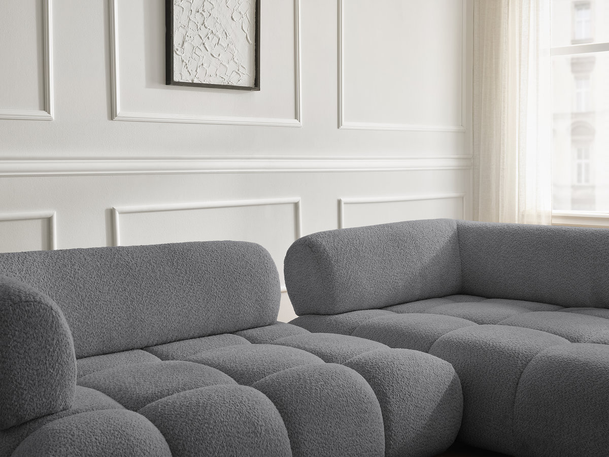 Bobochic Alya Ecksofa Bouclé-Stoff Dunkelgrau Ecke rechts