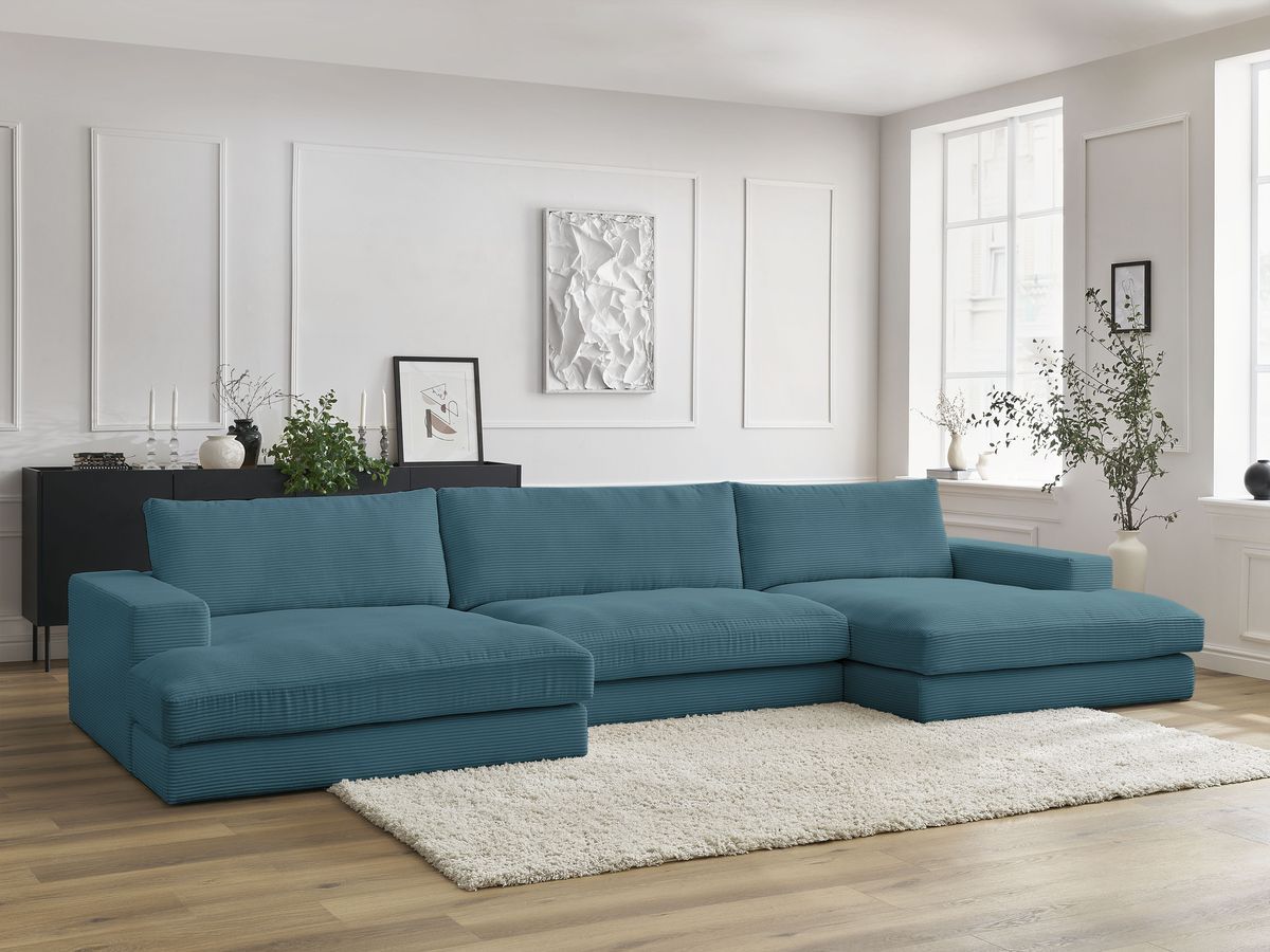 Bobochic Leonard Wohnlandschaft 404 × 159 cm Cordsamt Hellblau