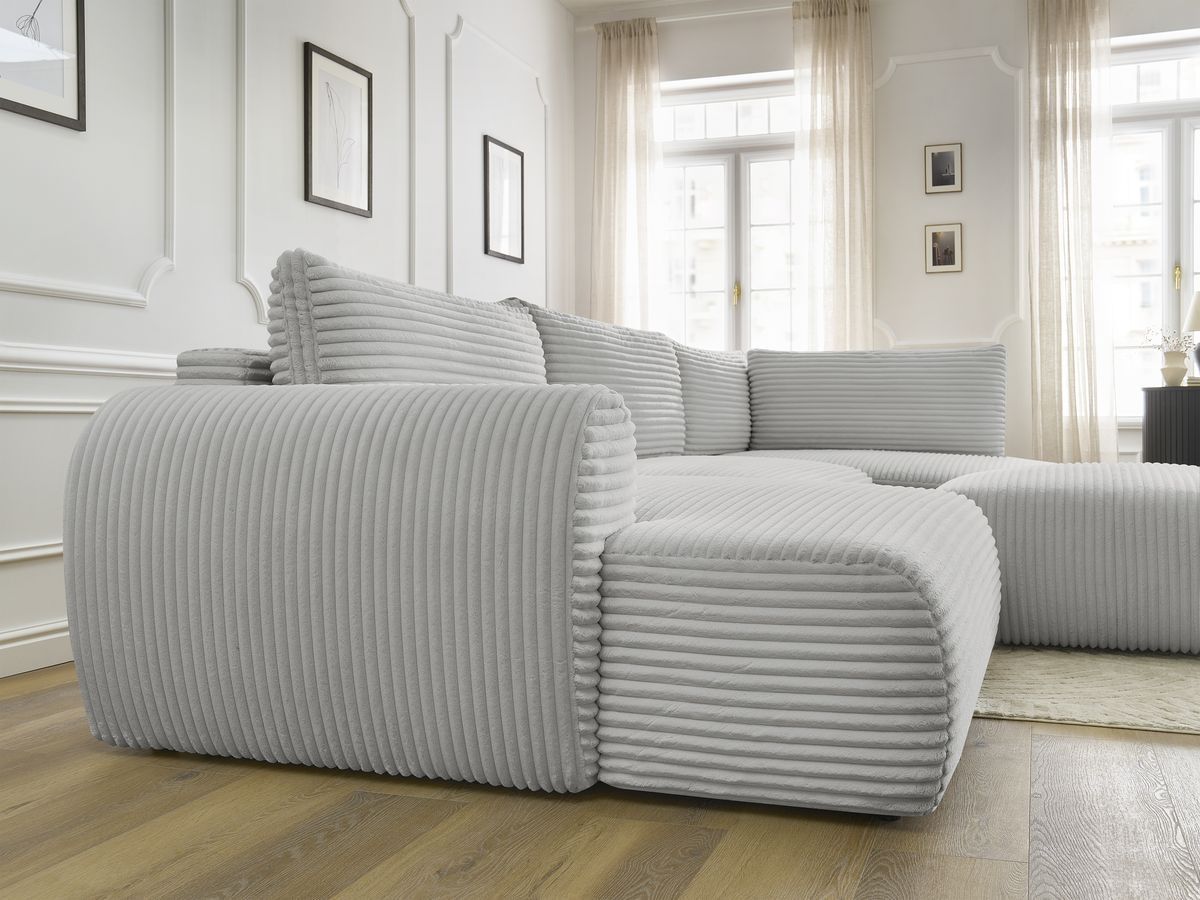 Bobochic Lucien Wohnlandschaft mit Pouf Breitcord weich Hellgrau Ecke links