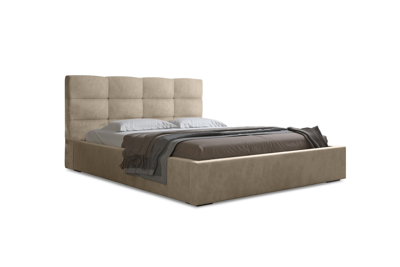 Polsterbett Navo Samtstoff 140x200 mit Metallrahmen Macau Truffle
