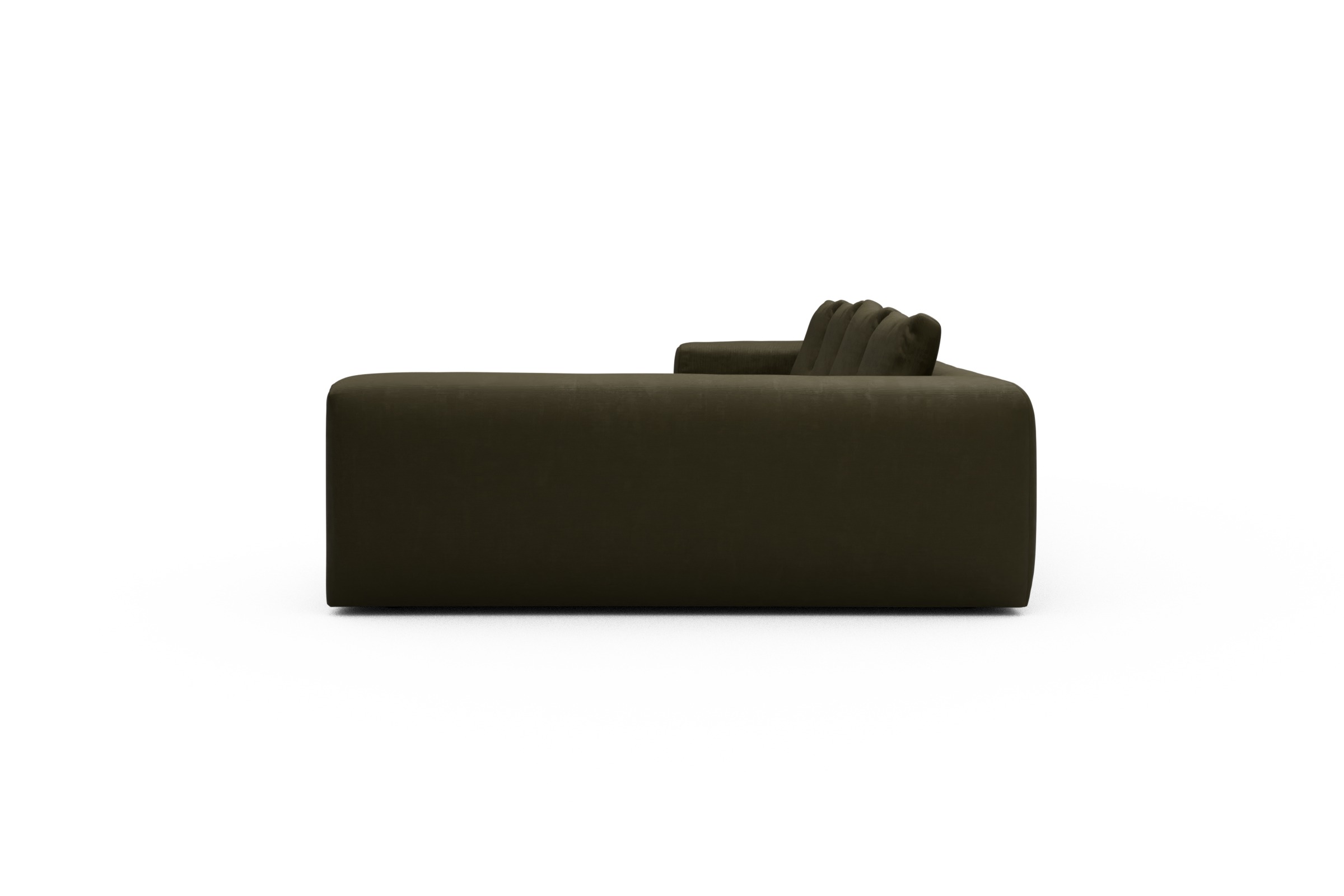 Wohnlandschaft Fred Chaiselongue links mit 2-Sitzer und lange Armlehne rechts Cordufine-Pine-Green