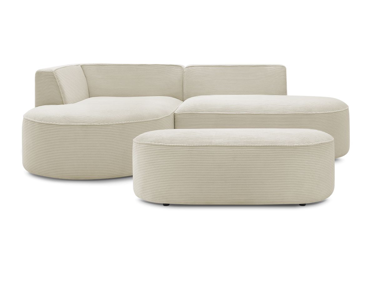 Bobochic Rousseau Ecksofa mit Pouf Cordsamt Beige Ecke links