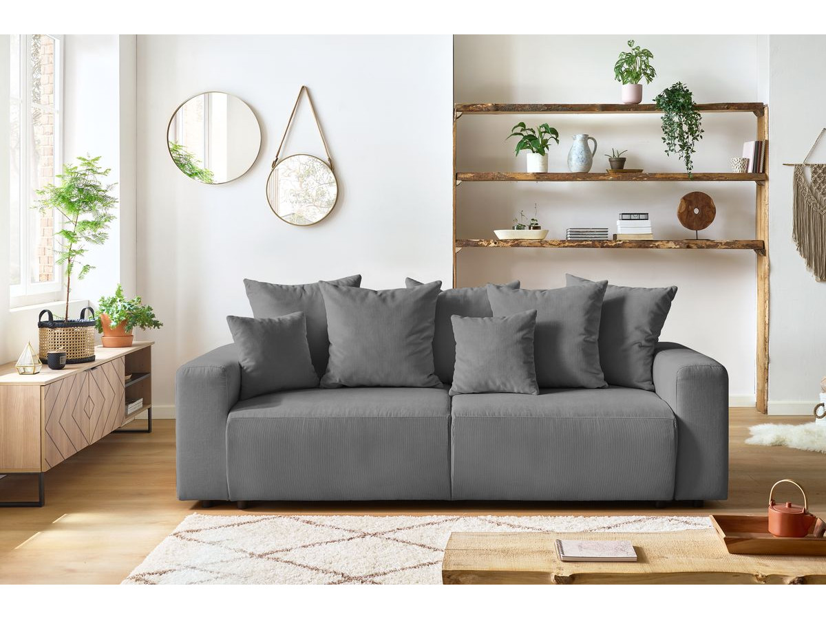 Bobochic Envy Schlafsofa 3-Sitzer mit Bettkasten Cordsamt Dunkelgrau