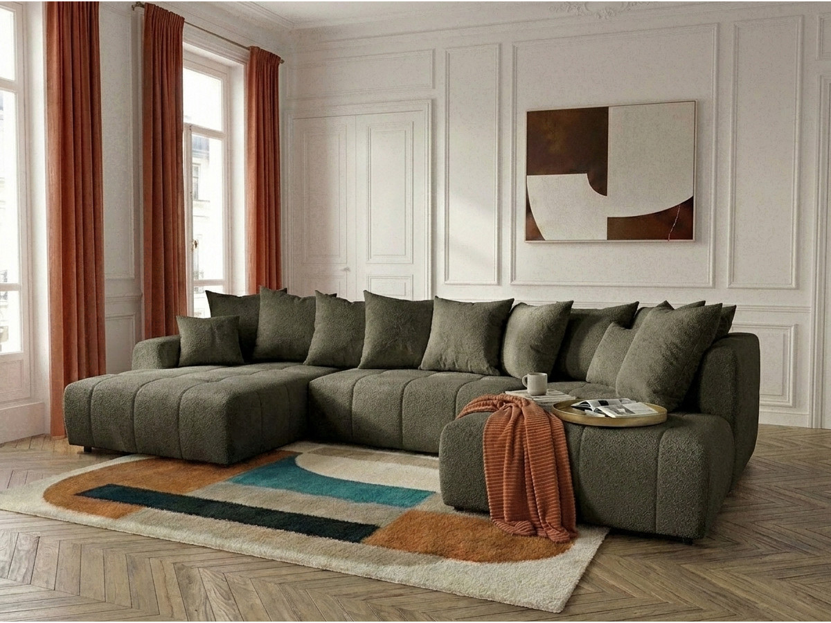 Bobochic Roxelane Wohnlandschaft Bouclé-Stoff Grün Ecke links