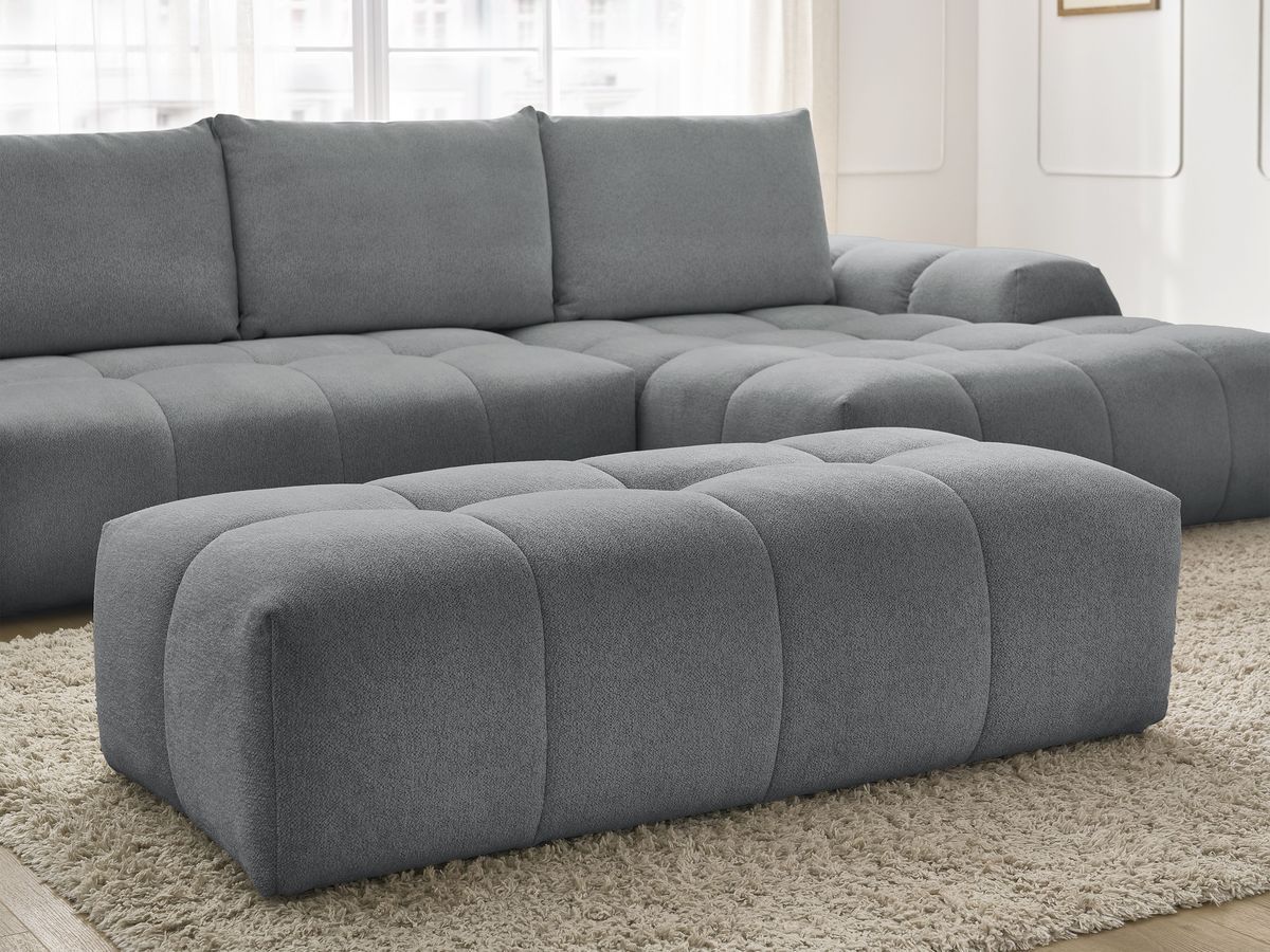 Bobochic Everest Ecksofa mit Schlaffunktion und Bettkasten und Pouf 318 × 180 cm, 3 Kissen Melange-Stoff Dunkelgrau Ecke rechts