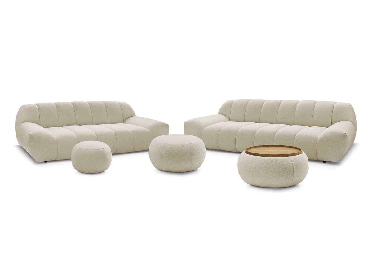Bobochic Hayden Sofa 7-Sitzer mit Pouf Bouclé-Stoff Beige