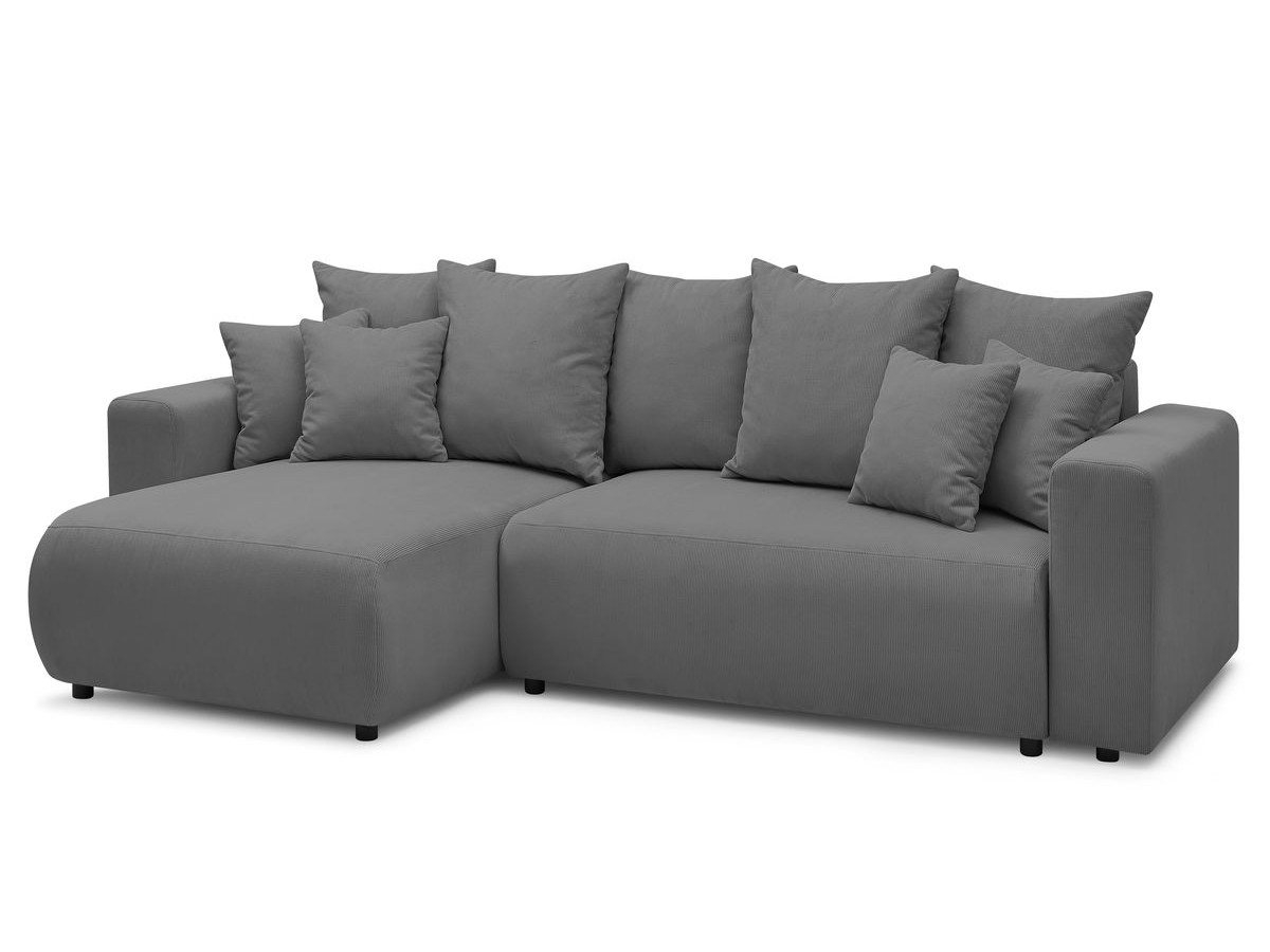 Bobochic Envy Ecksofa mit Schlaffunktion und Bettkasten und Pouf Cordsamt Dunkelgrau