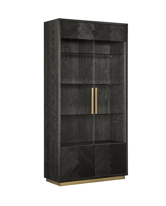 Moebelfaktor Livin Hill Vitrine SEV26-2 Schwarz, Beine und Griffe aus Messing