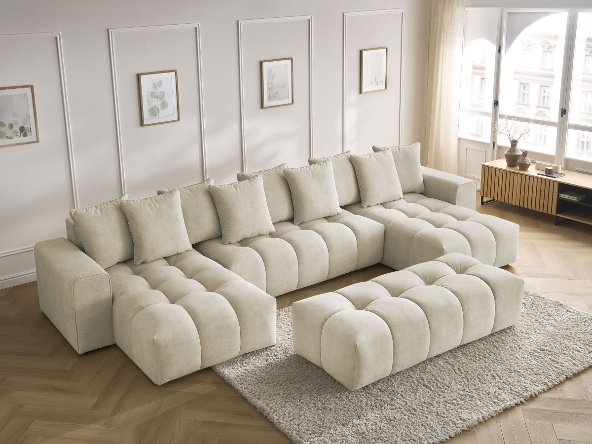 Bobochic Mont-blanc Wohnlandschaft mit Pouf Samt Beige