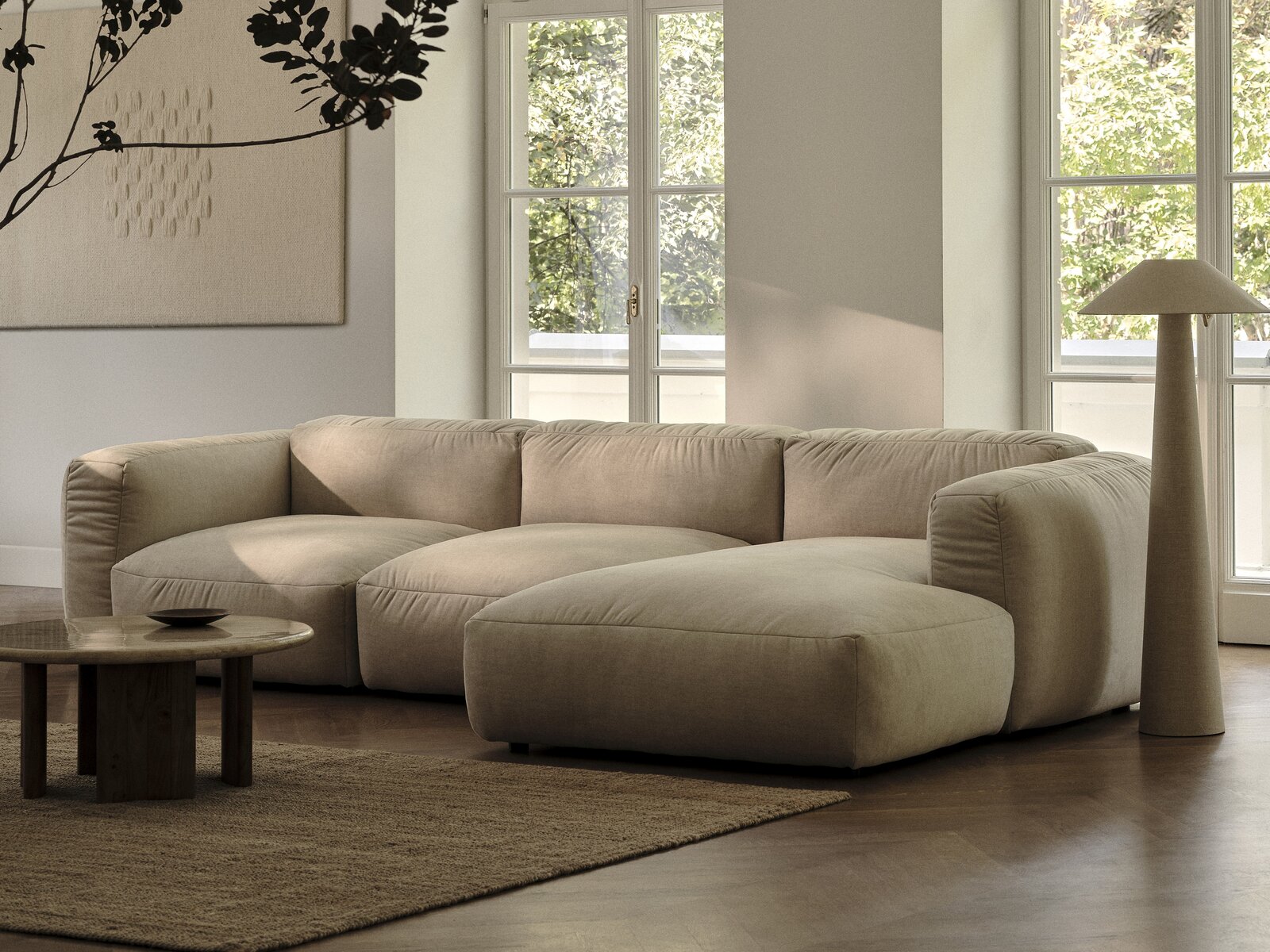 Micadoni modulares Ecksofa XL Martina 6-Sitzer Links Samt Vogue Grau