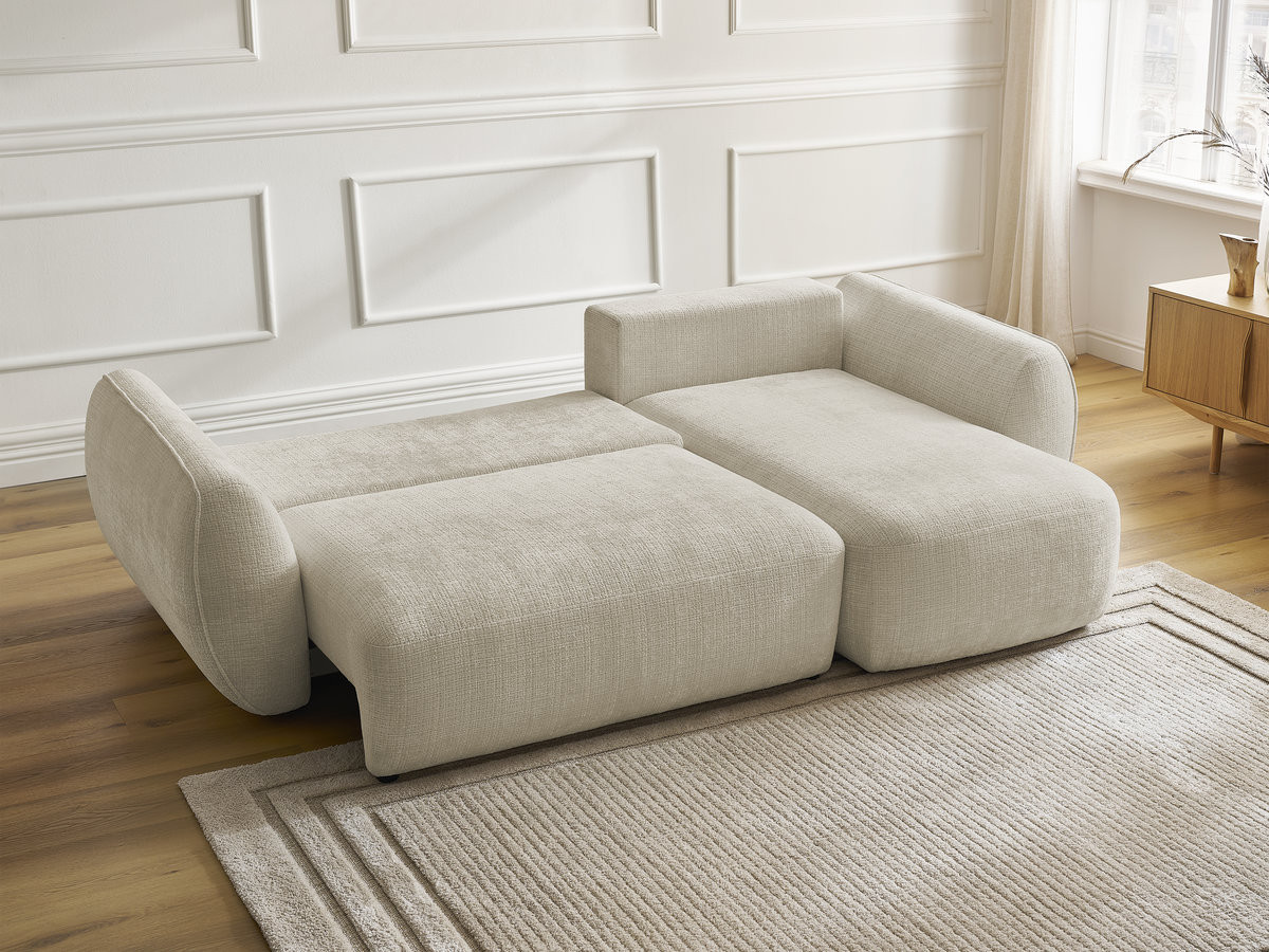 Bobochic Denise Ecksofa mit Schlaffunktion und Bettkasten 258 × 160 cm Strukturstoff Beige Ecke rechts