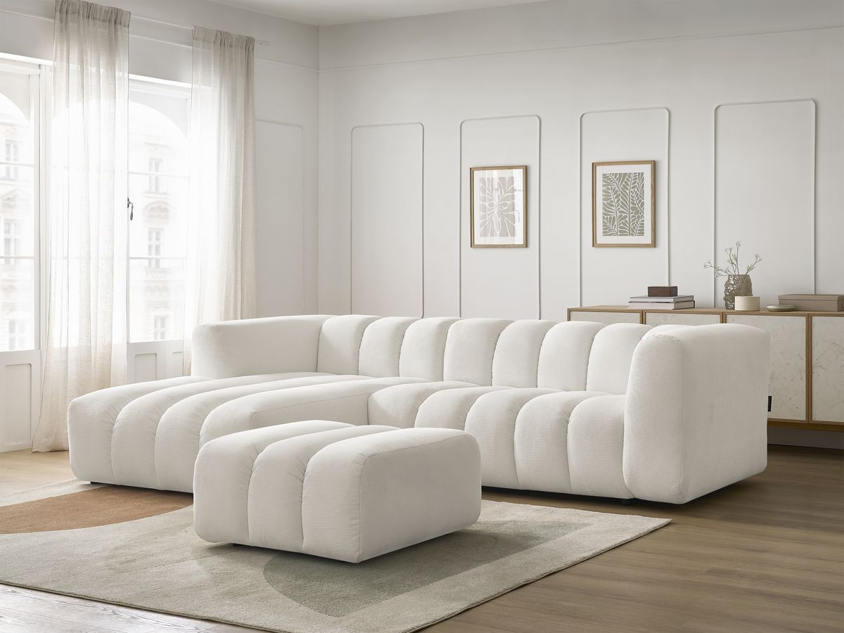 Bobochic Talia Ecksofa mit Pouf Melange-Stoff Weiß Ecke links