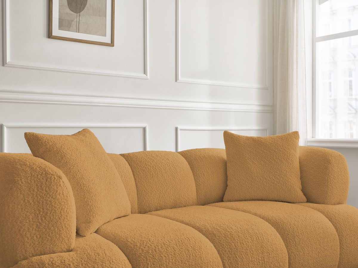 Bobochic Pamira Sofa 2-Sitzer mit Pouf Bouclé-Stoff Gelb
