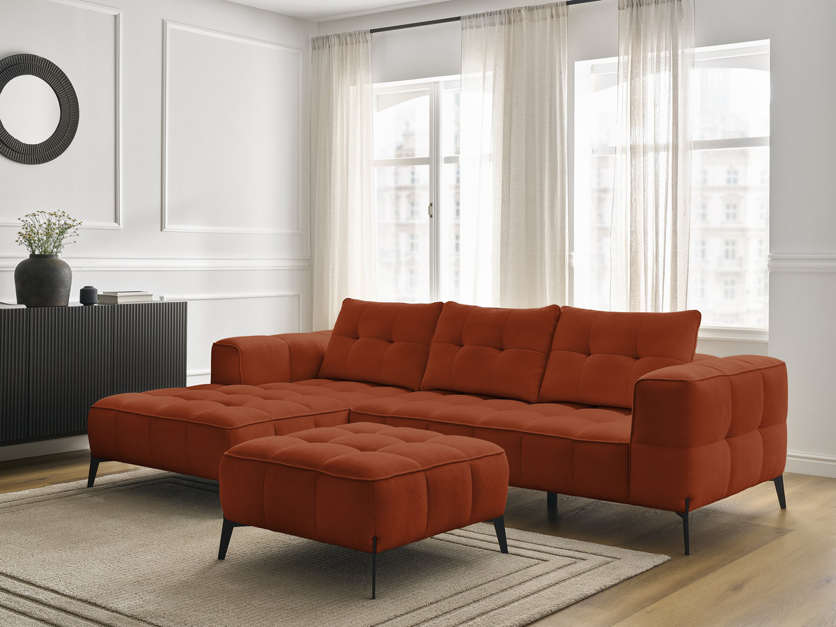 Bobochic Anis Ecksofa mit Pouf Strukturstoff Orange Ecke links