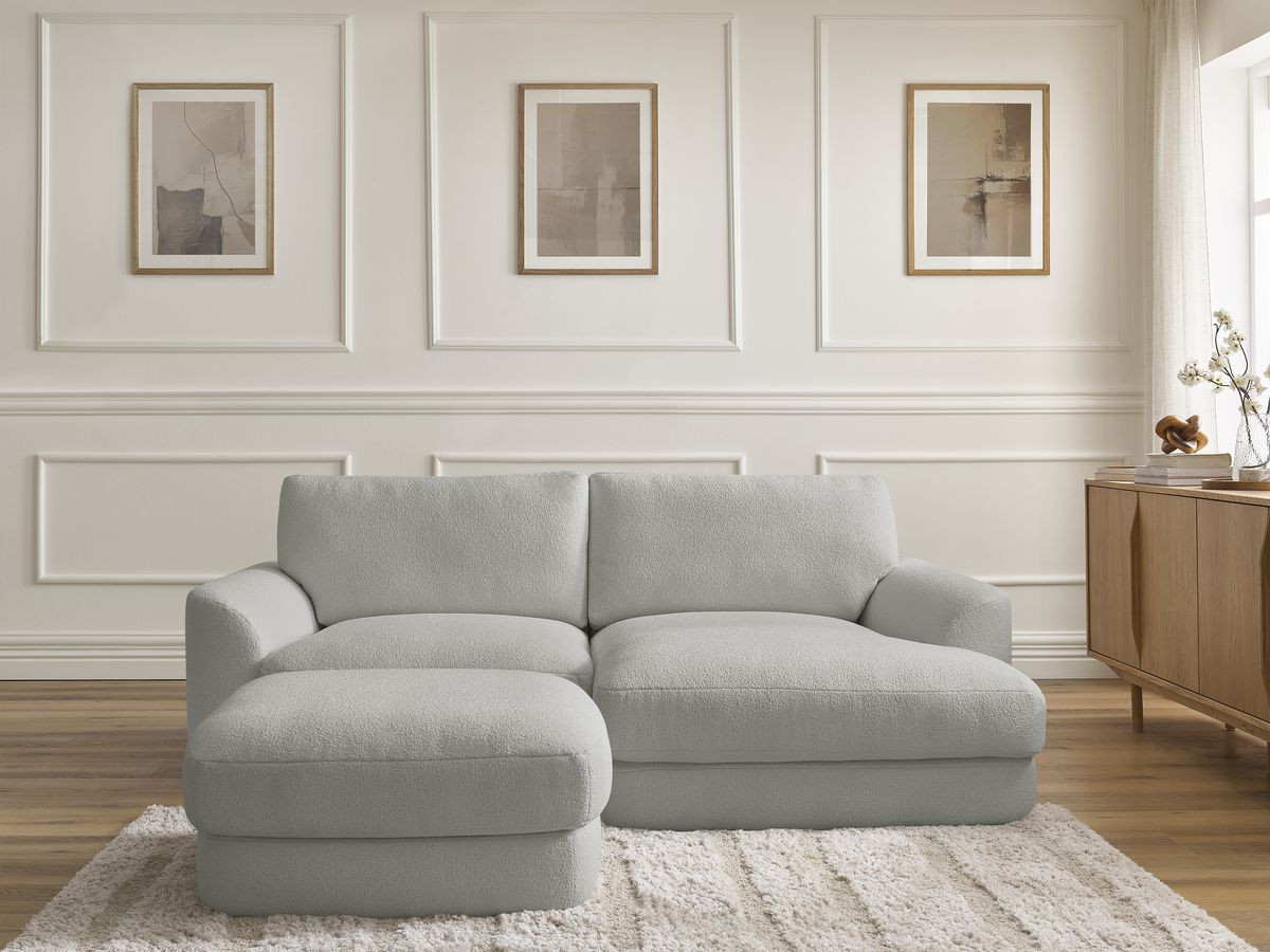 Bobochic Leonore Ecksofa mit Pouf Bouclé-Stoff Hellgrau Ecke rechts