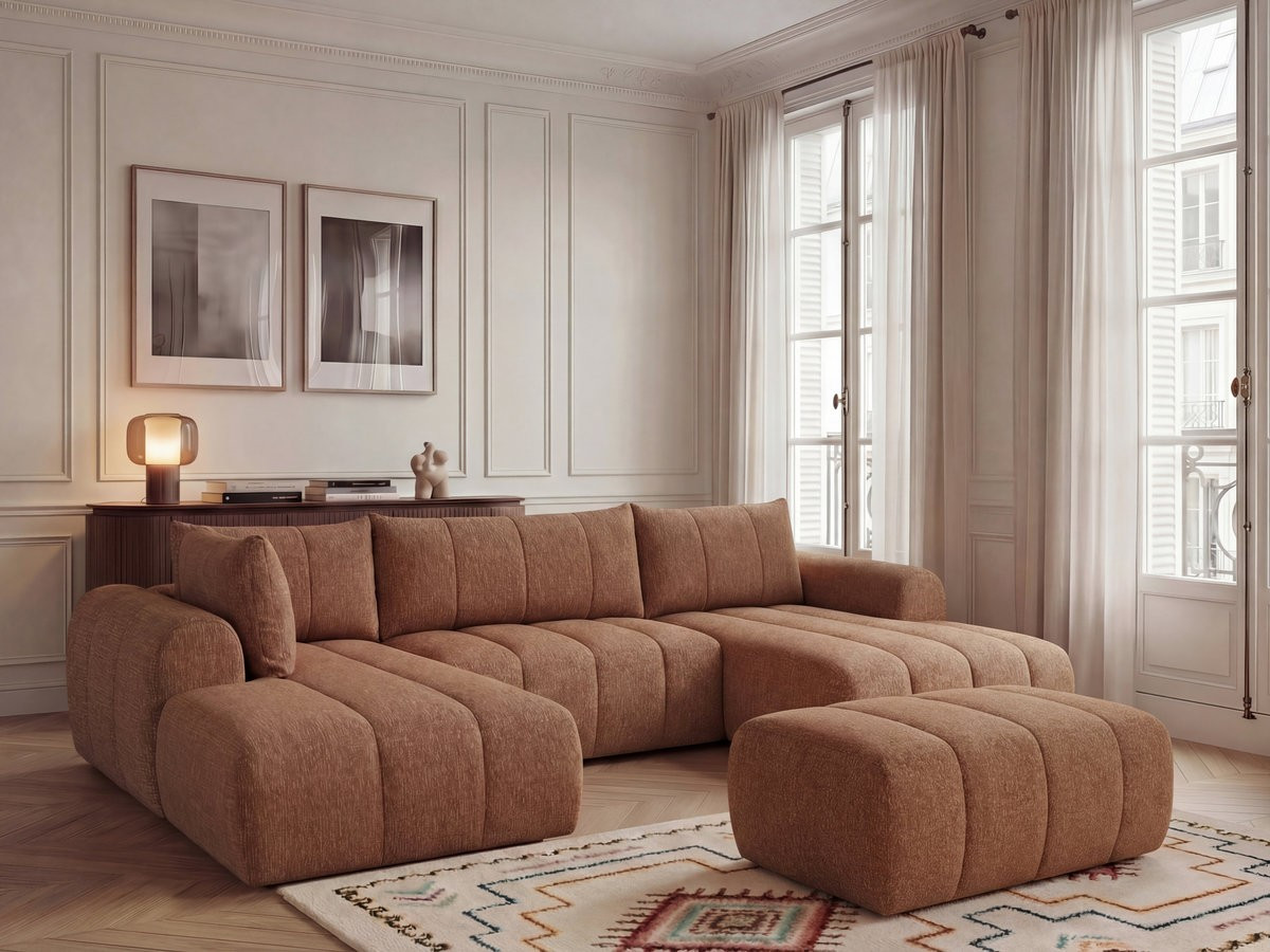Bobochic Nesty Wohnlandschaft mit Pouf Melange-Stoff Orange Ecke rechts