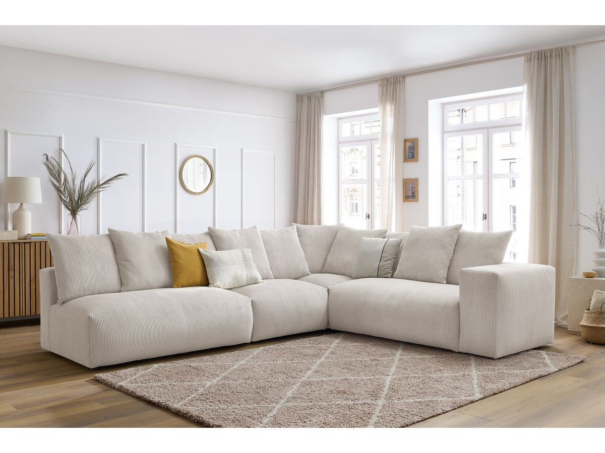 Bobochic Voltaire Ecksofa 322 × 268 cm Cordsamt Beige Ecke rechts