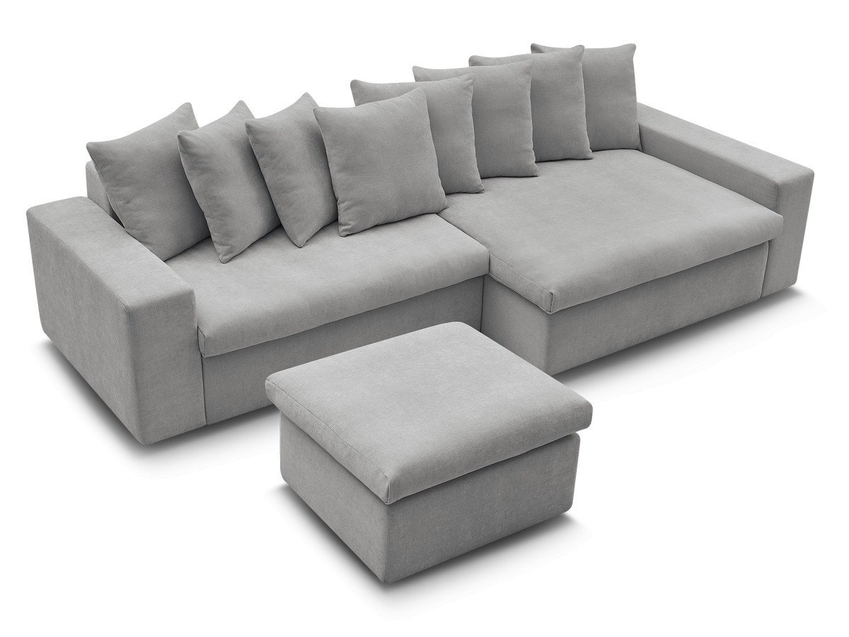 Bobochic Enore Ecksofa mit Pouf Stoff Hellgrau Ecke rechts
