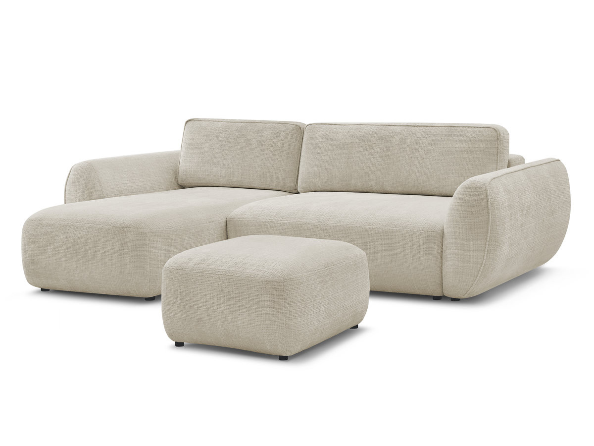 Bobochic Denise Ecksofa mit Schlaffunktion und Bettkasten und Pouf 258 × 160 cm Strukturstoff Beige Ecke links