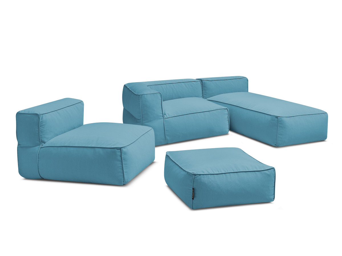 Bobochic Giulia Gartensofa 4-Sitzer mit Pouf, 1 Eckmodul Stoff Hellblau