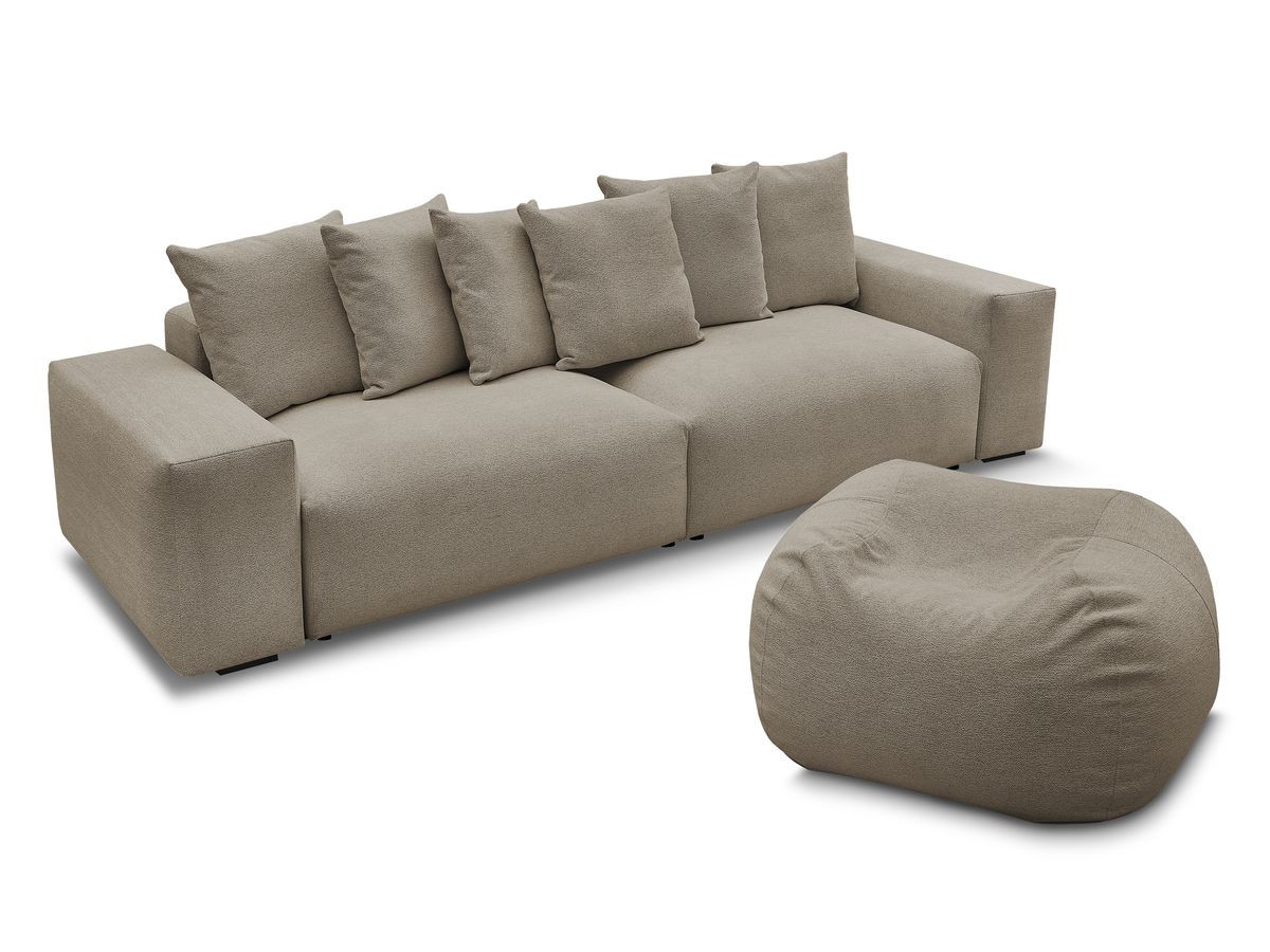 Bobochic Voltaire Sofa 5-Sitzer mit Pouf Melange-Stoff Taupe