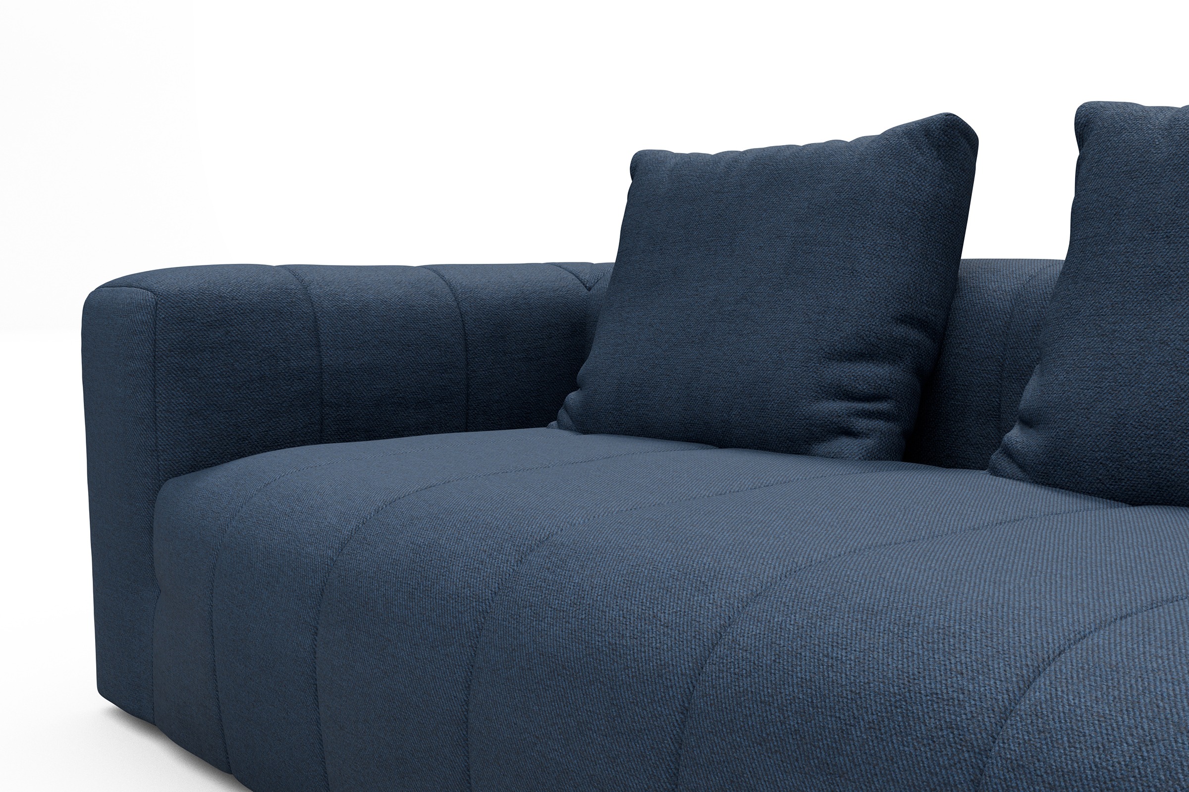 Ecksofa Hugo 2,5-Sitzer Armlehne links mit Chaiselongue Weda-Blue