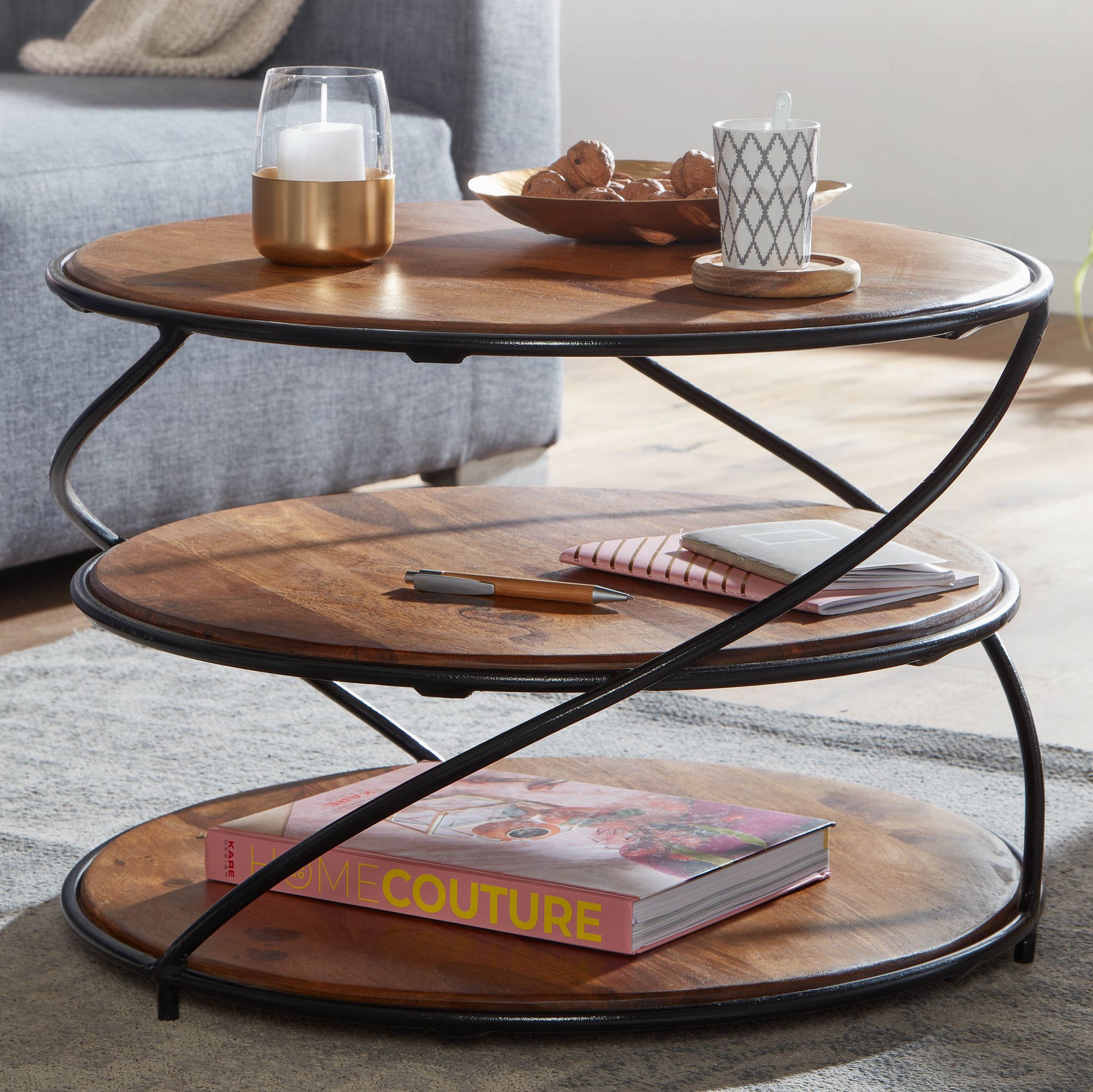Couchtisch Reykjahlid Sheesham Massivholz Ø 58 cm