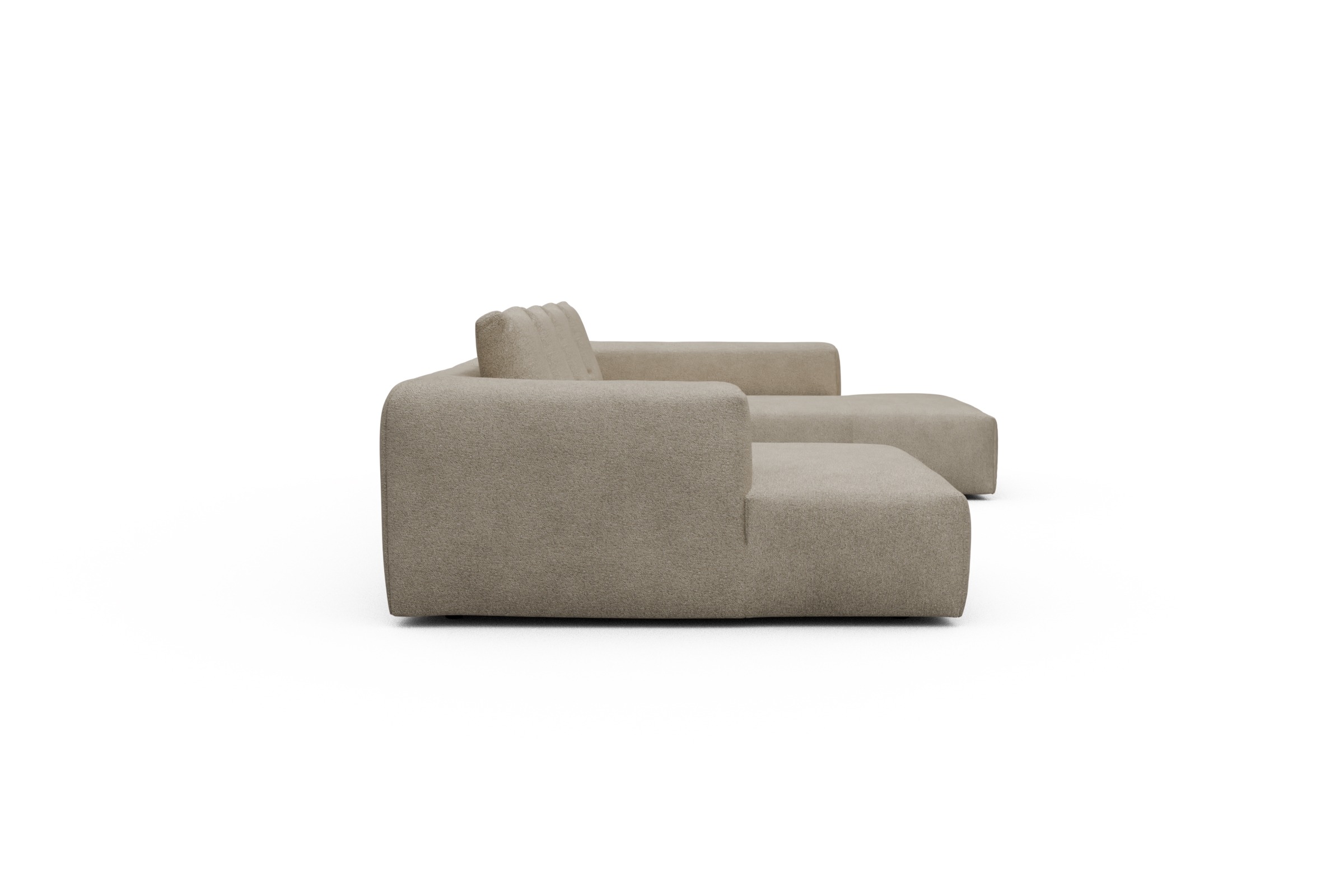 Wohnlandschaft Fred Relax-Ecke rechts mit 2-Sitzer und Chaiselongue links Boucle-Belge