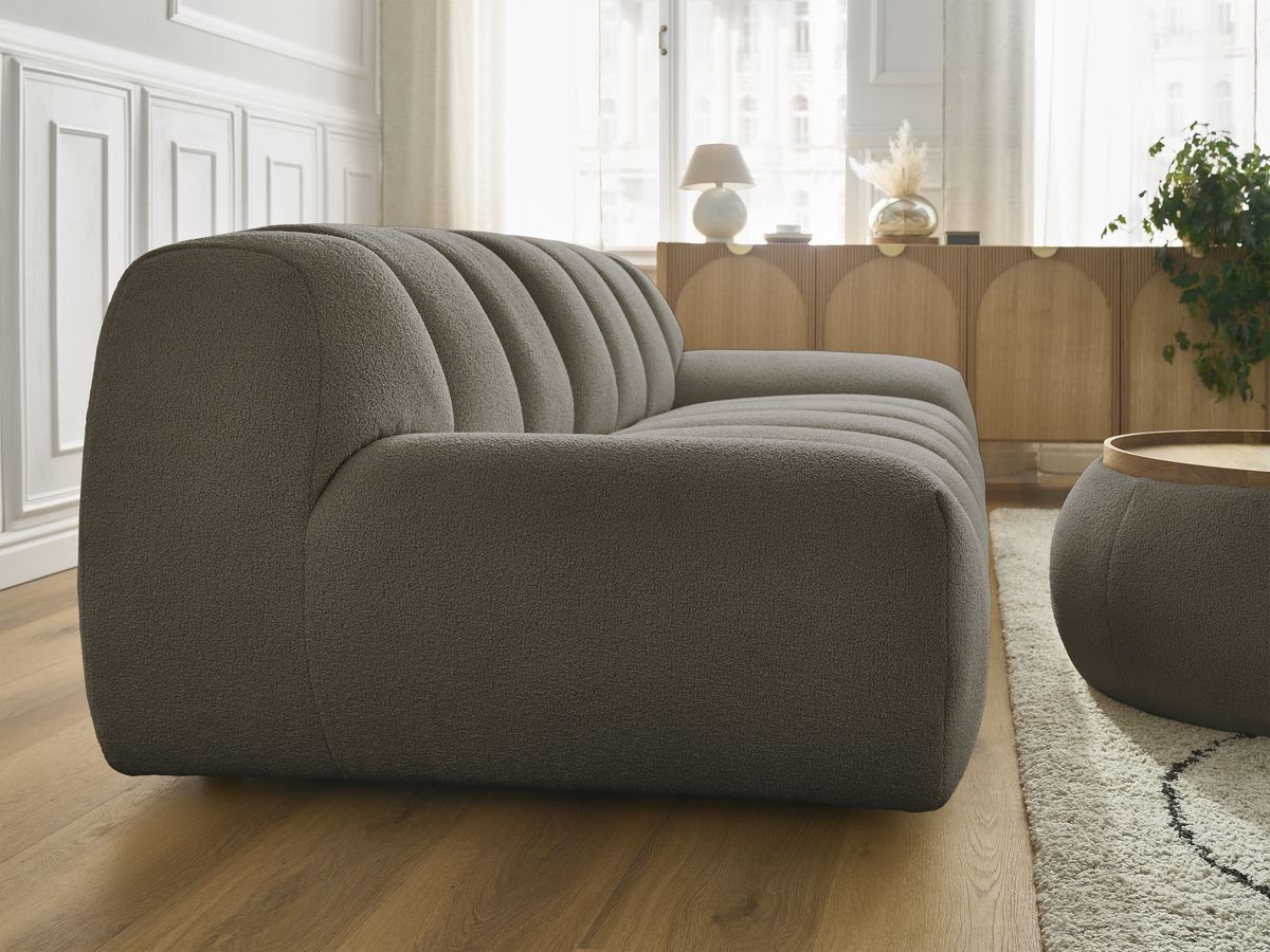 Bobochic Hayden Sofa 2-Sitzer mit Pouf Bouclé-Stoff Braun