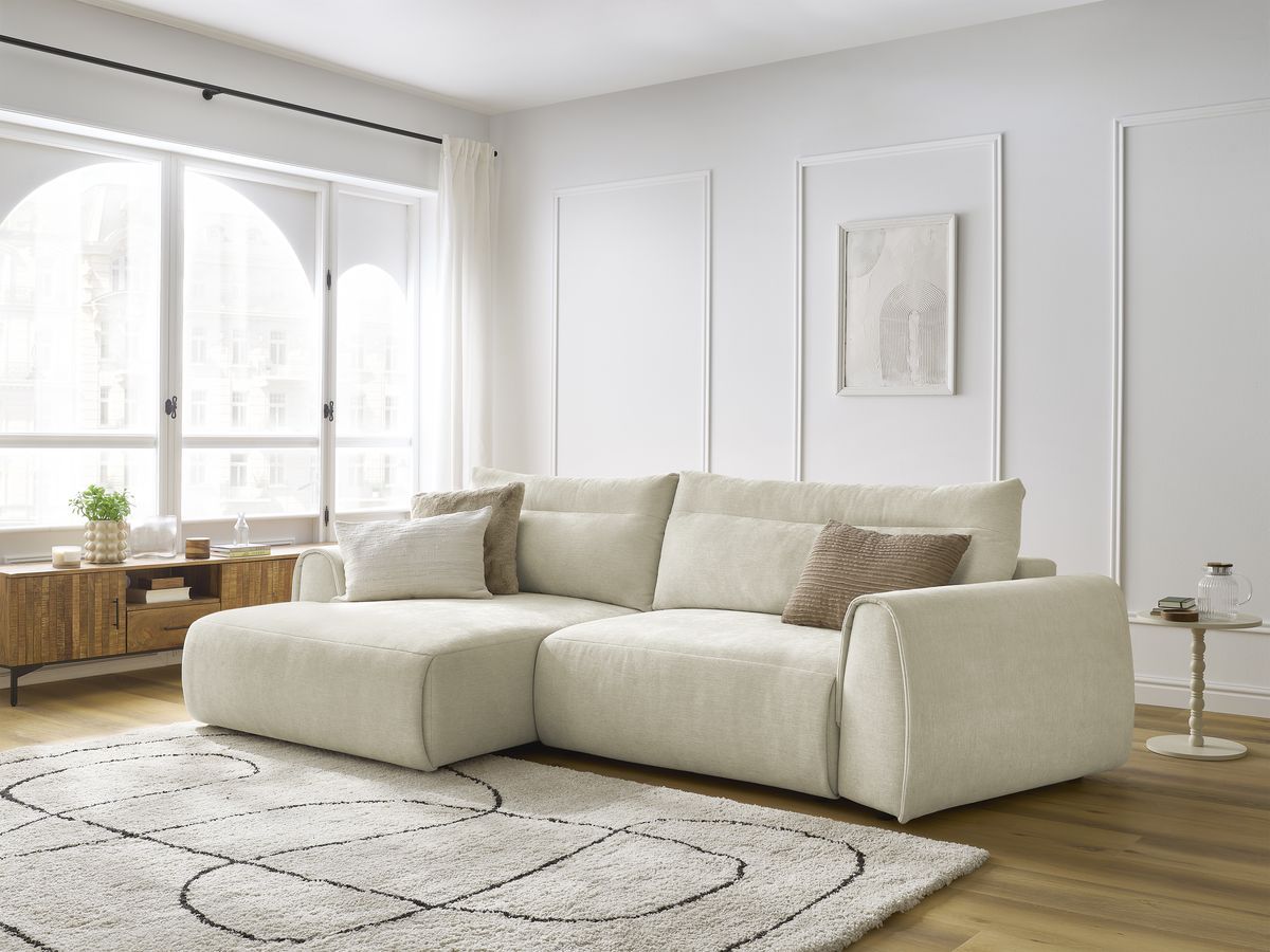 Bobochic Aden Ecksofa 293 × 152 cm Stoff Beige Ecke links