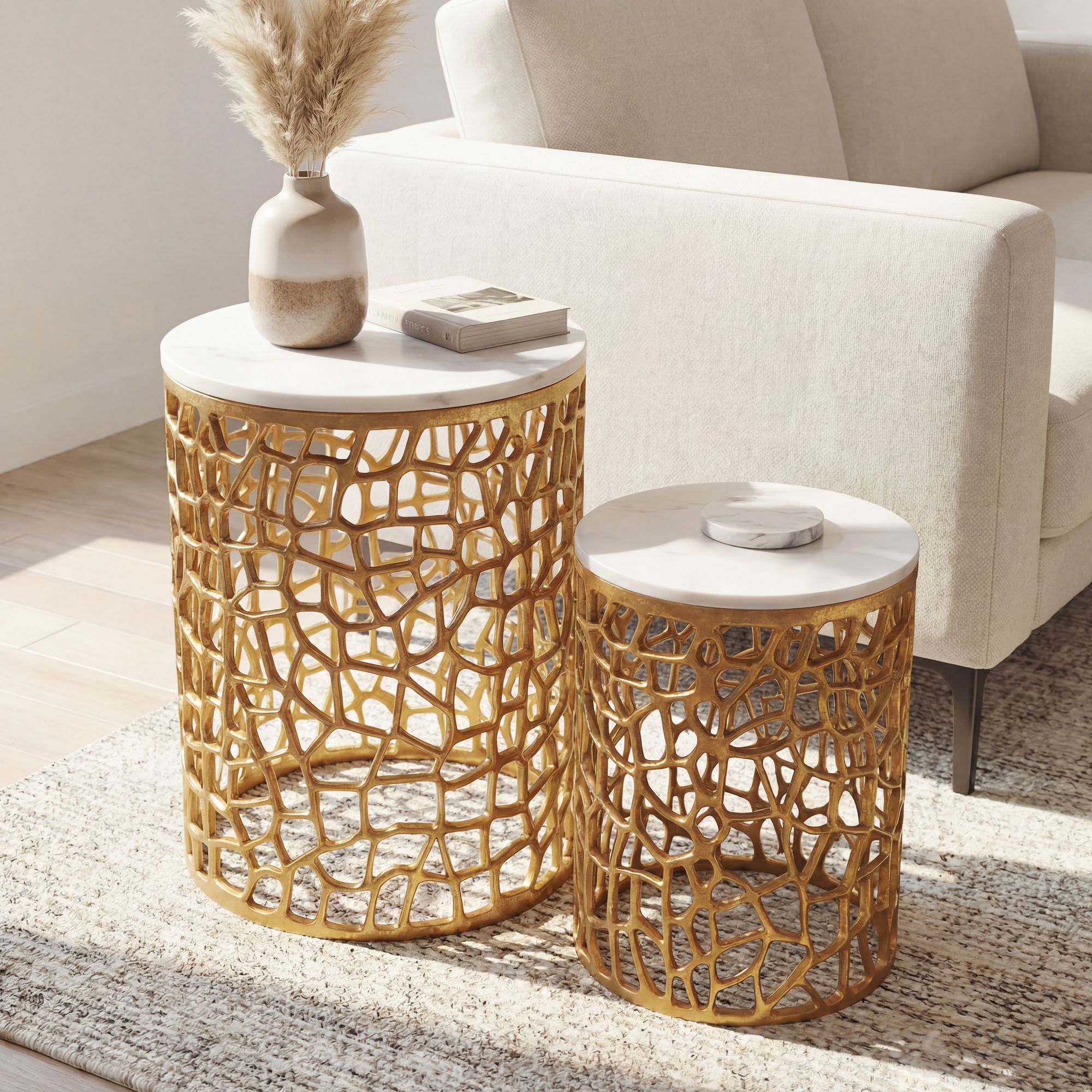 Satztisch 2er-Set Sunnfjord Marmor Gold Ø 39 cm