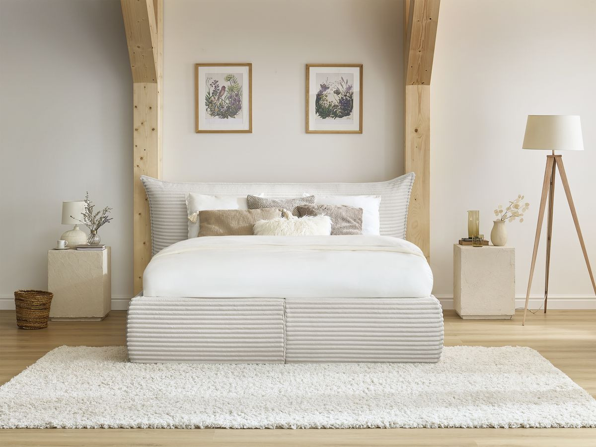 Bobochic Jade Polsterbett mit Bettkasten Cordsamt Beige, Liegefläche 160 × 200 cm