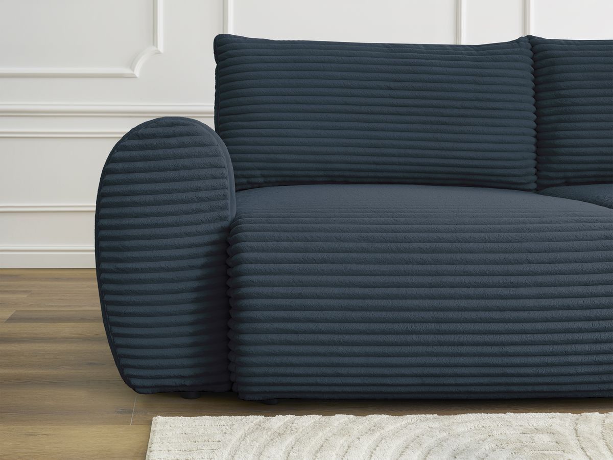 Bobochic Lucien Schlafsofa 3-Sitzer mit Bettkasten Breitcord weich Dunkelblau