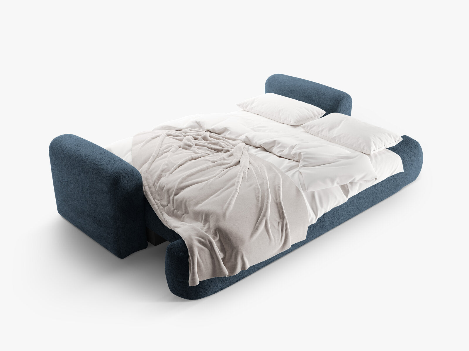 Micadoni Ella Schlafsofa 3-Sitzer mit Bettkasten Strukturierter Stoff Sorella Dunkelblau
