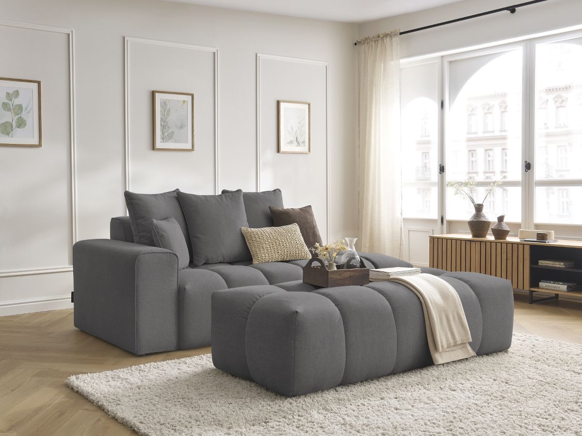 Bobochic Mont-blanc Sofa 5-Sitzer mit Pouf Melange-Stoff Dunkelgrau Armlehne links