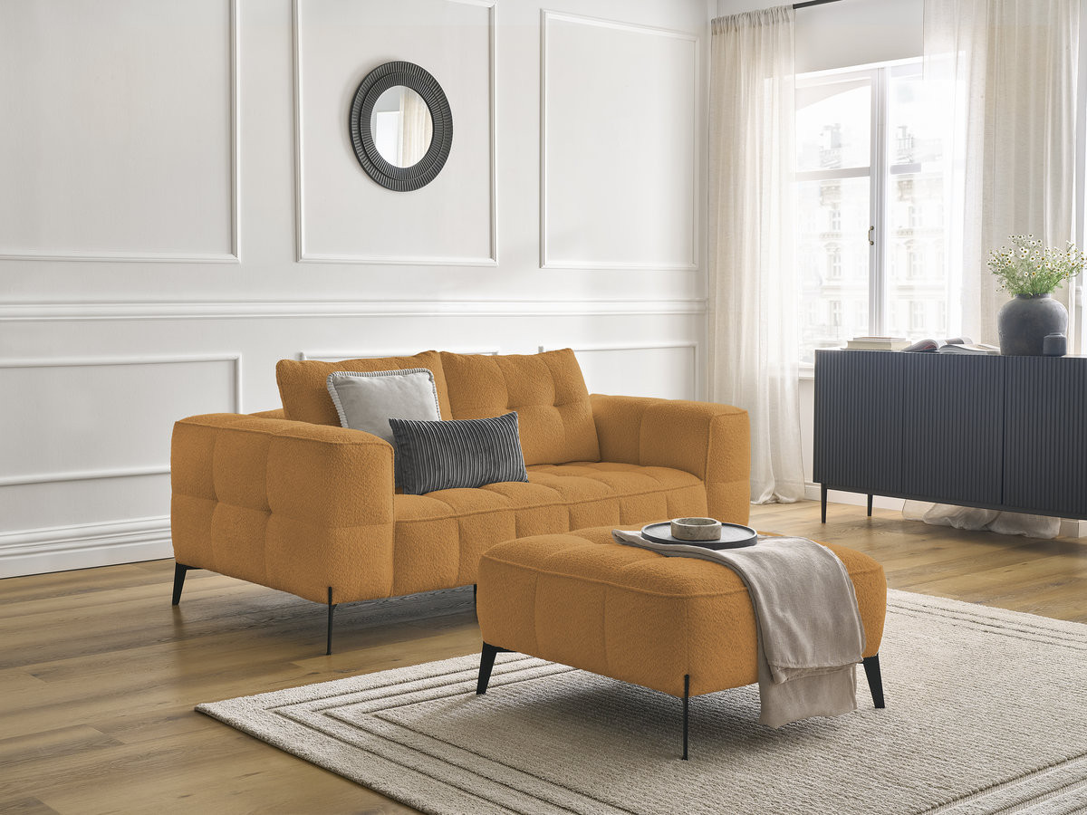 Bobochic Anis Sofa 2-Sitzer mit Pouf Bouclé-Stoff Gelb