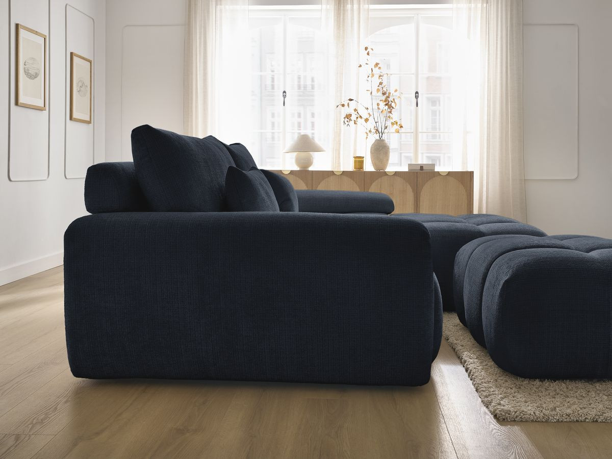 Bobochic Ivane Ecksofa mit Pouf Strukturstoff Dunkelblau Ecke rechts