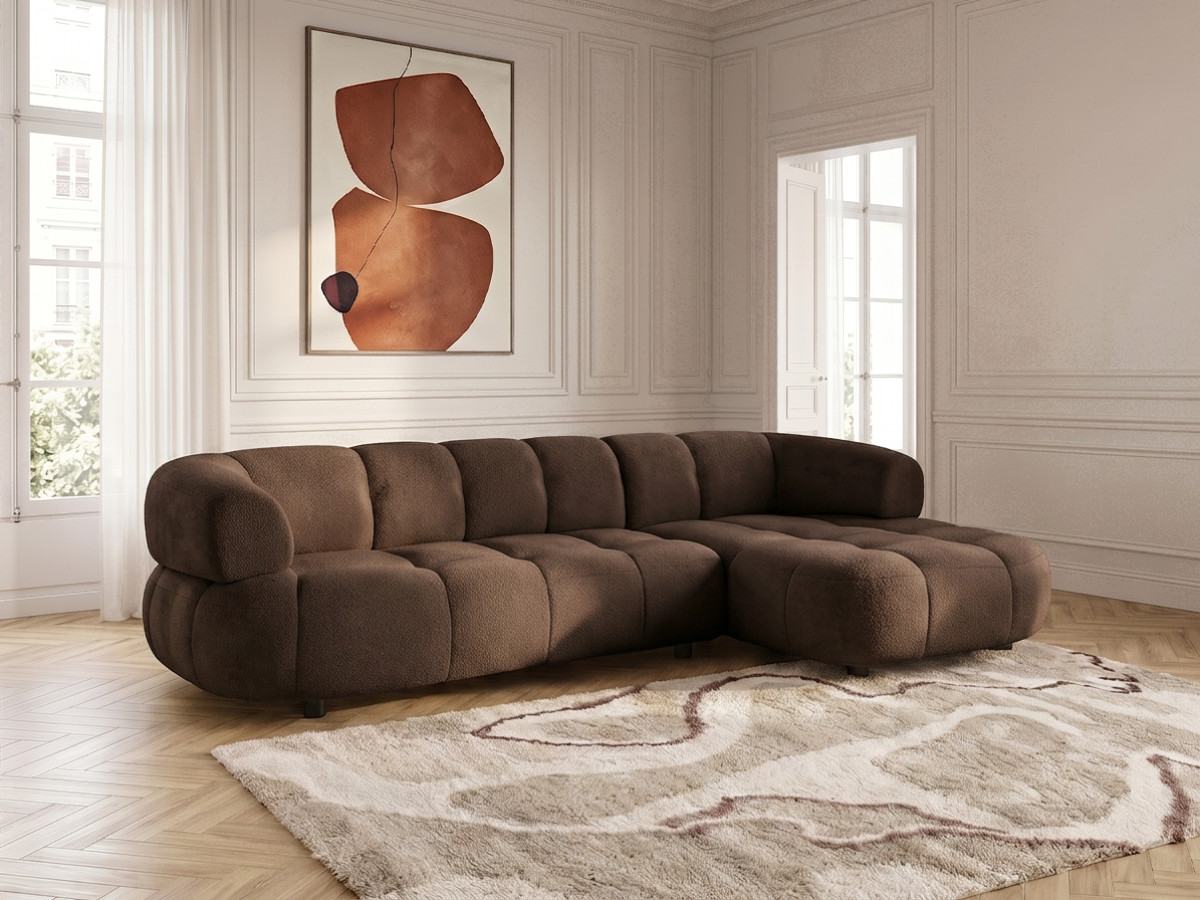 Bobochic Lovely Ecksofa mit Schlaffunktion Stoff Braun Ecke rechts