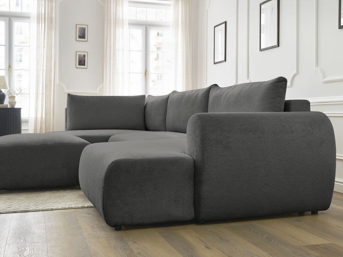 Bobochic Lucien Wohnlandschaft mit Pouf Stoff Dunkelgrau Ecke rechts