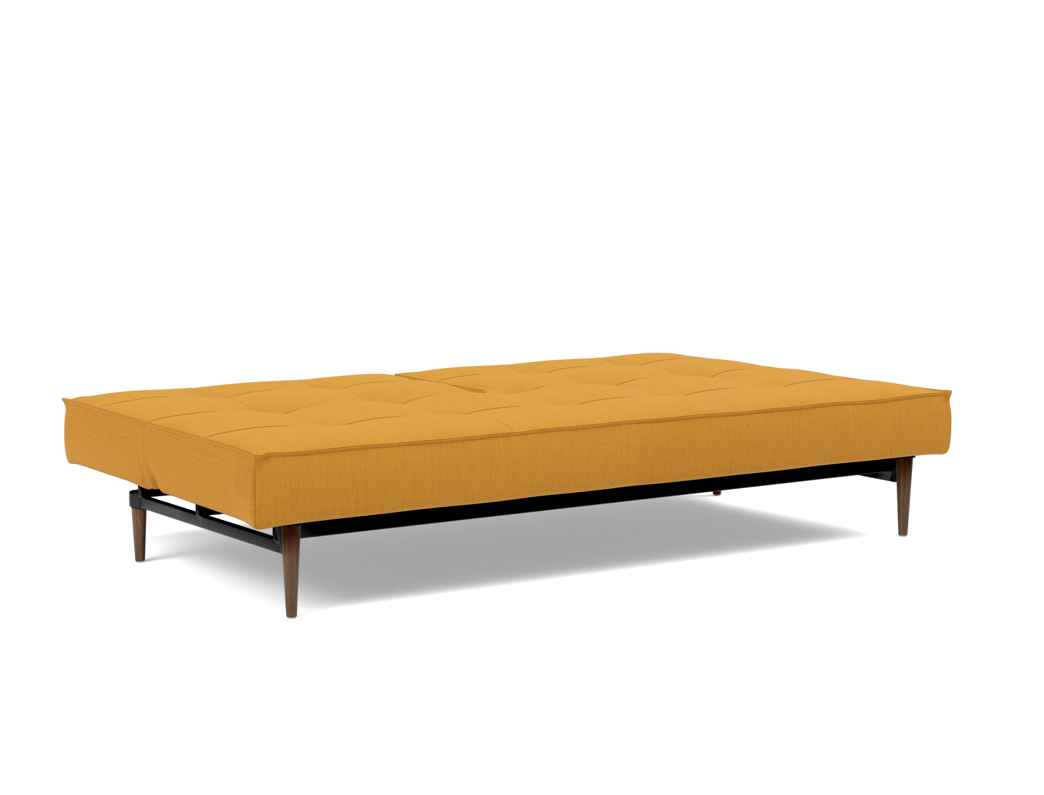 Schlafsofa Splitback Flachgewebe Elegance 507-Burned-Curry Beine Styletto Eiche dunkel
