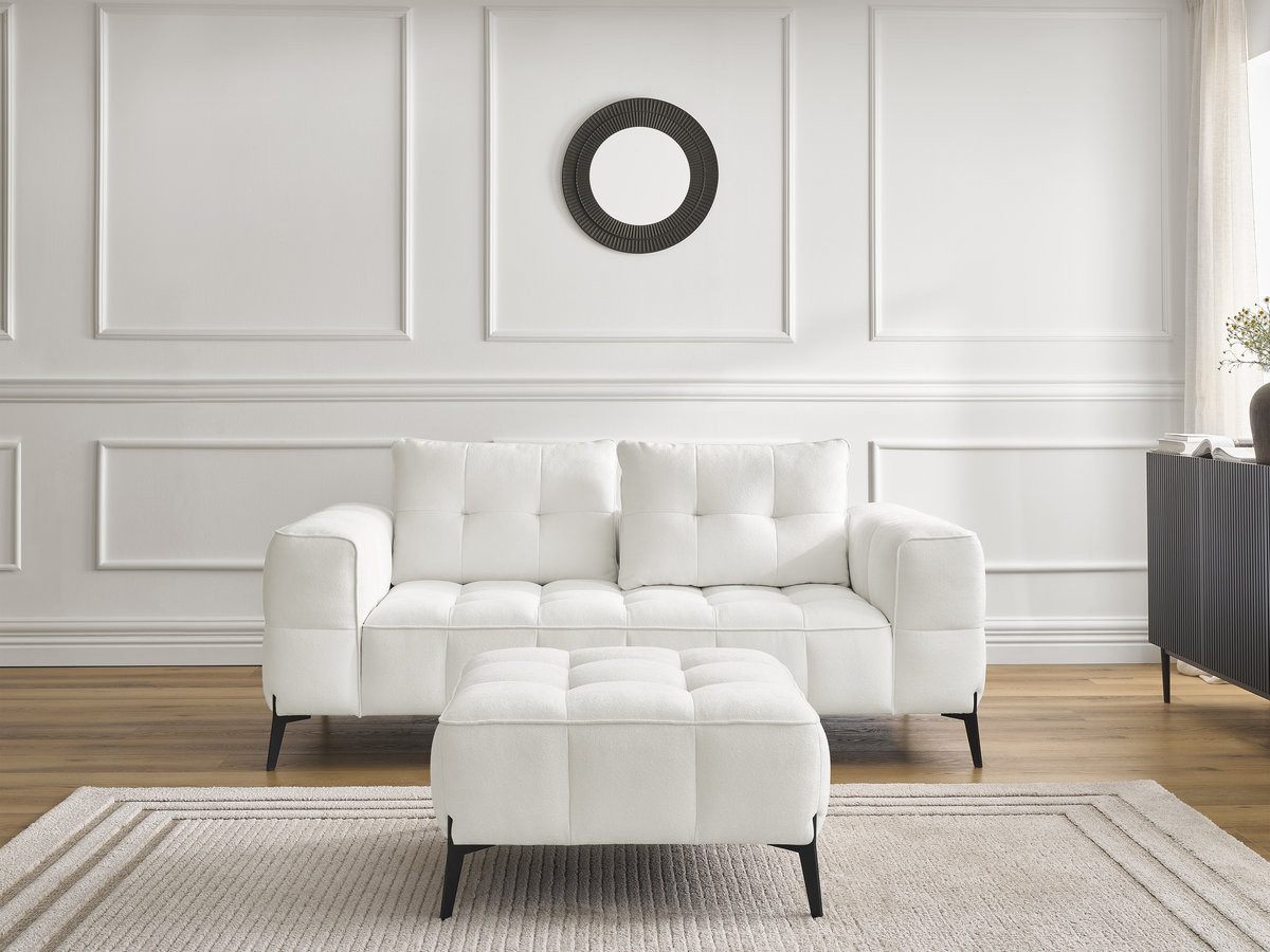Bobochic Anis Sofa 2-Sitzer mit Pouf Strukturstoff Weiß