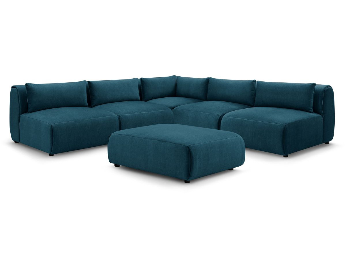Bobochic Jeanne Ecksofa mit Pouf Samt Dunkelblau