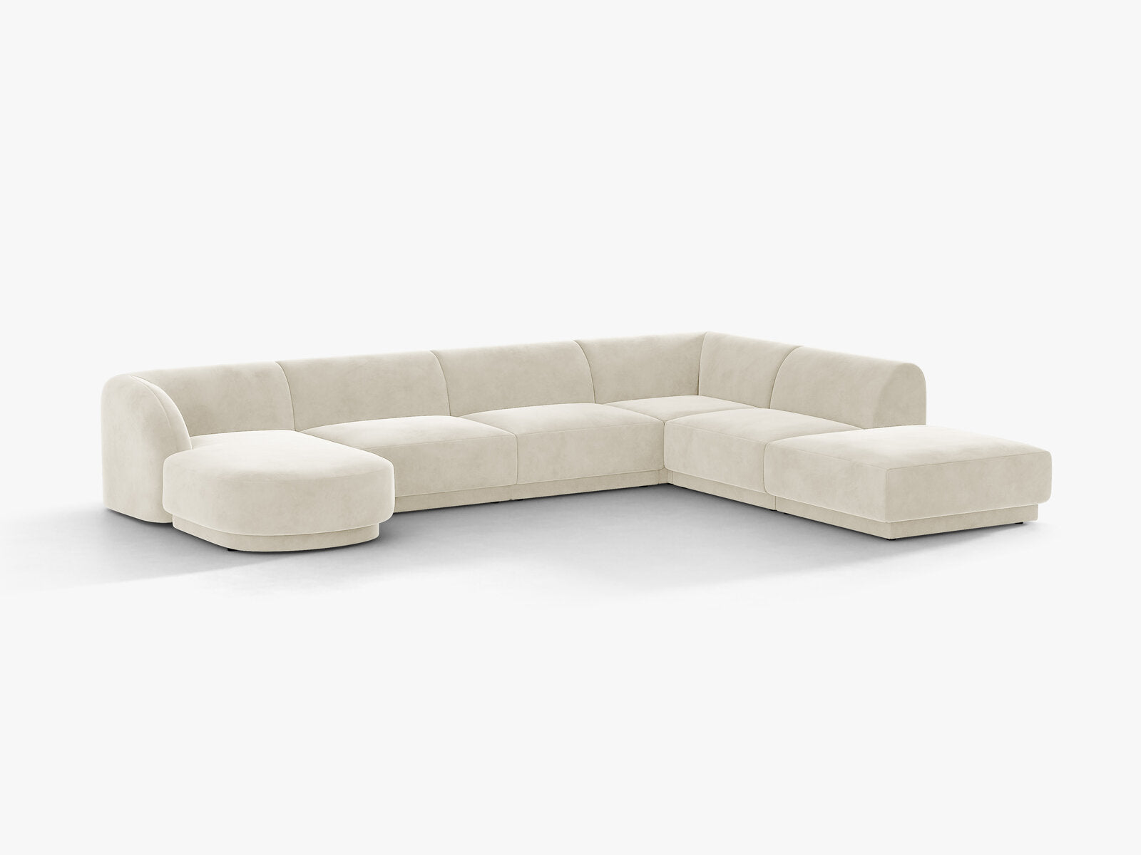 Micadoni Panorama-Ecksofa Miley 6-Sitzer Rechts Samt Bluvel Helles Beige