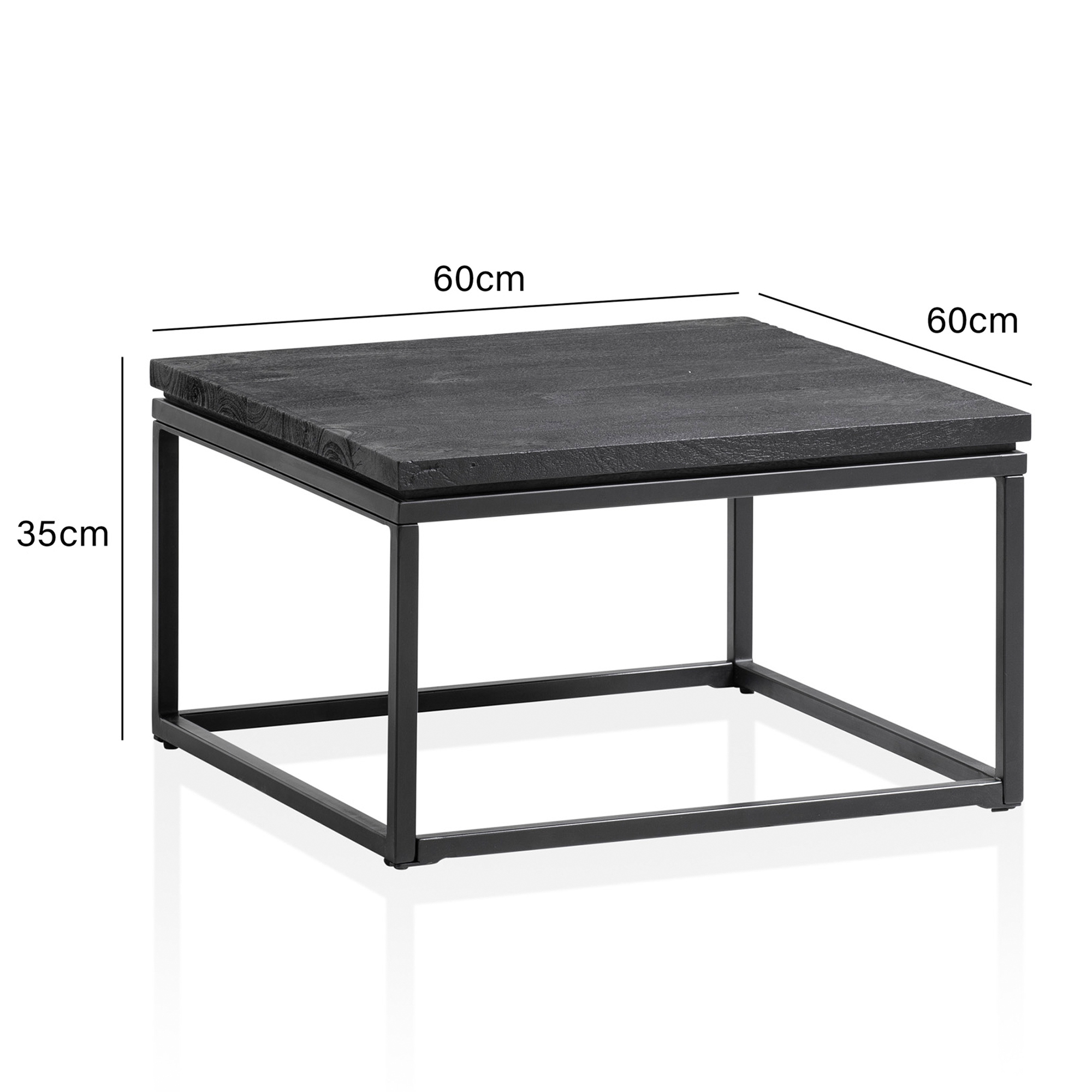 Couchtisch Rognan Massivholz Schwarz 60 × 60 × 35 cm