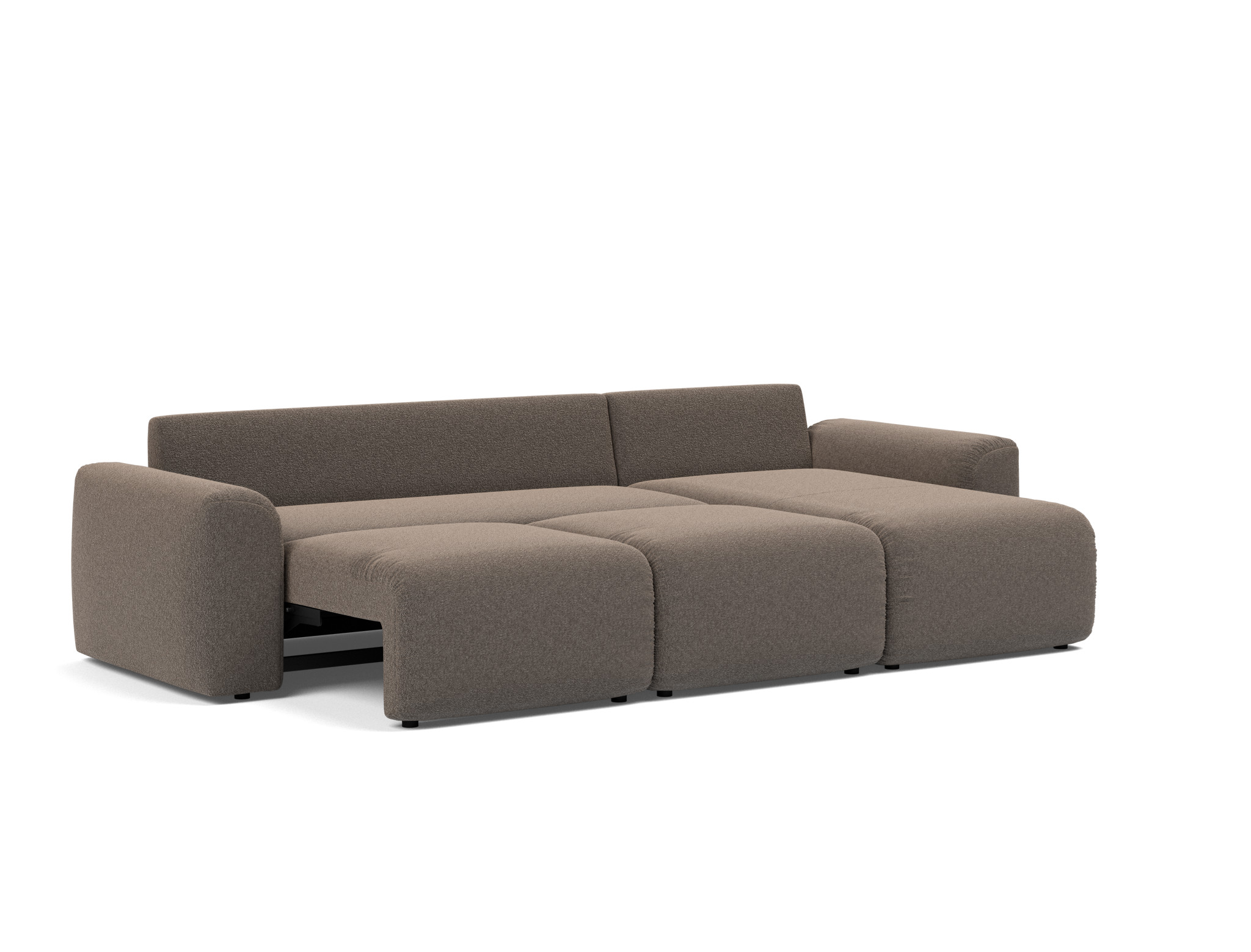Schlafsofa Norum mit Chaiselongue und Chunky-Armlehnen Boucle Skandi 530-Taupe