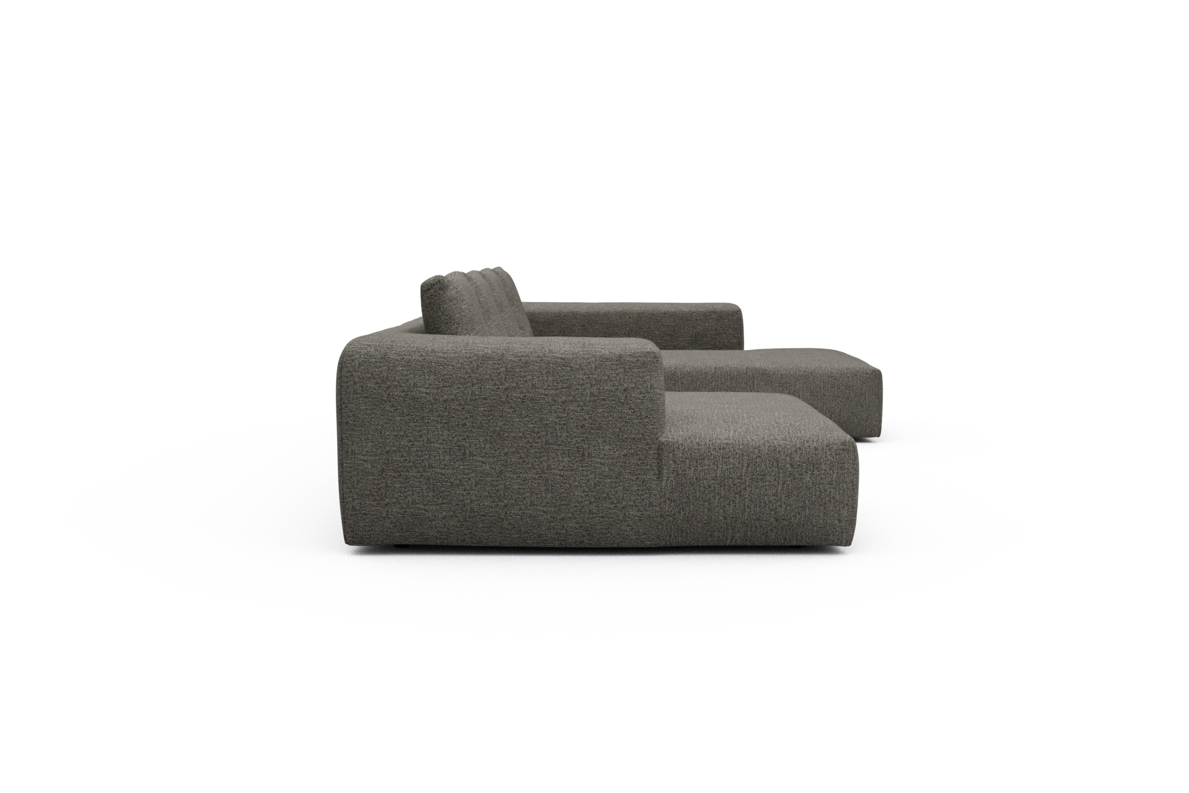 Wohnlandschaft Fred Relax-Ecke rechts mit 2-Sitzer und Chaiselongue links Carreno-Sepie-Brown