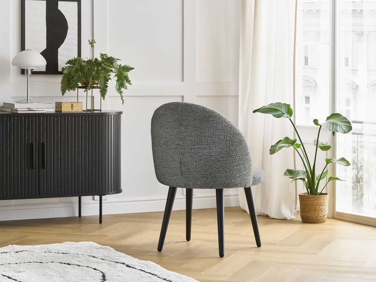 Bobochic Lalie Esszimmerstuhl 2er-Set mit skandinavischen Beinen, schwarz Melange-Stoff Dunkelgrau
