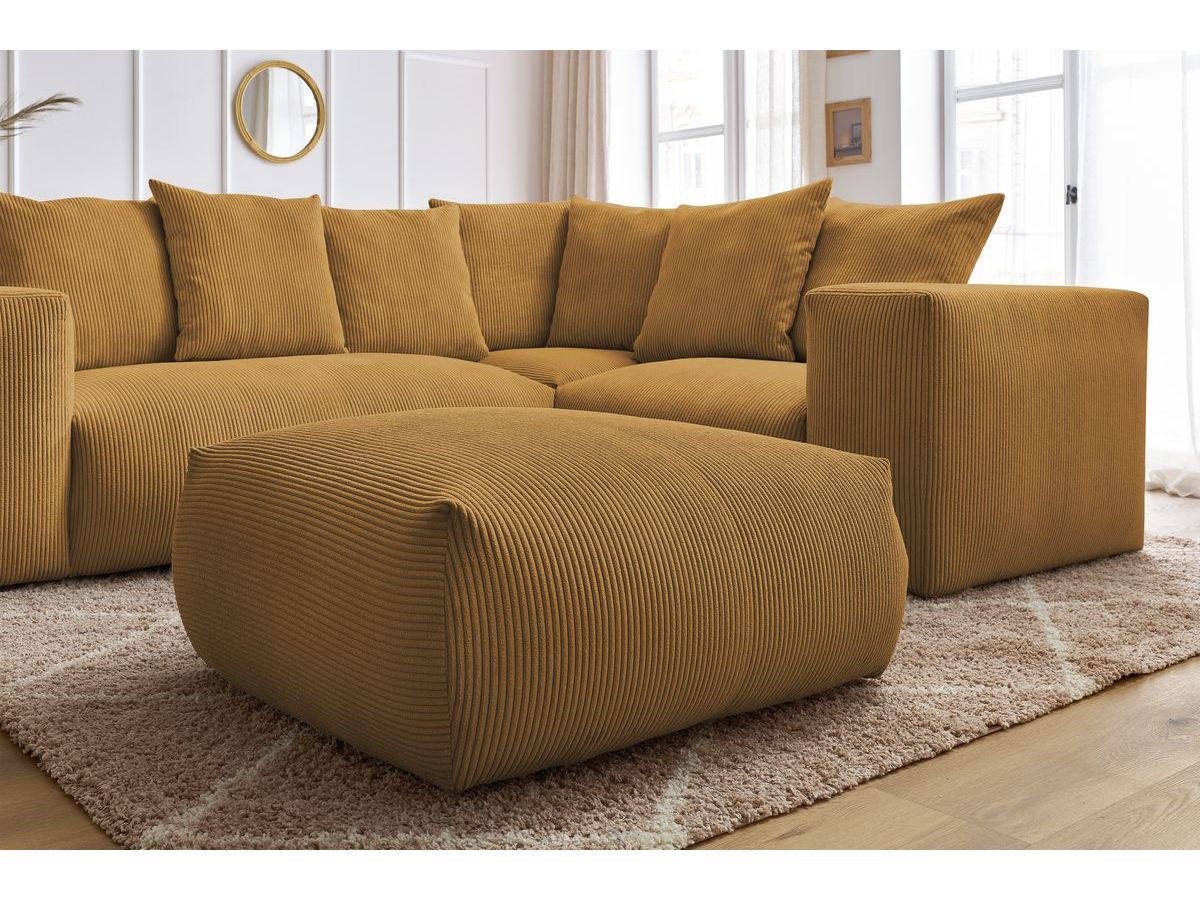 Bobochic Voltaire Ecksofa mit Pouf 268 × 214 cm Cordsamt Gelb Ecke rechts