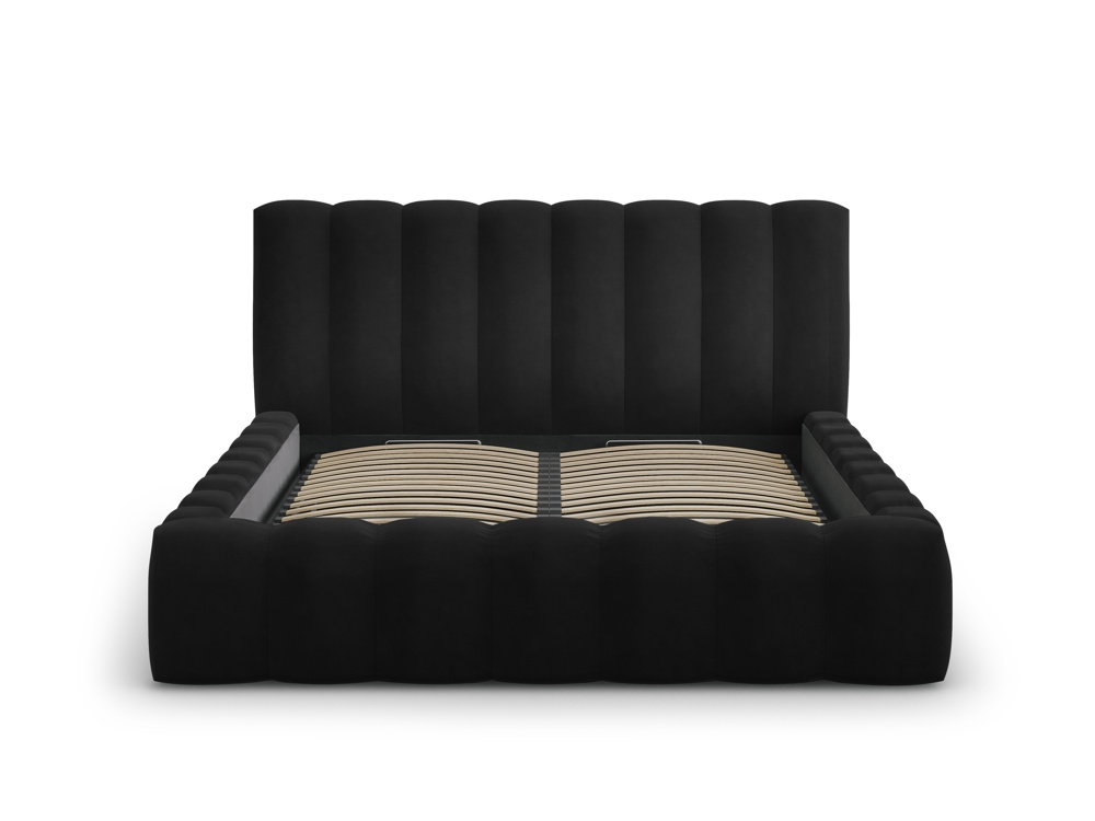 Cosmopolitan Design Stauraumbett mit Kopfteil Palma 180x200 Samt Bluvel Schwarz